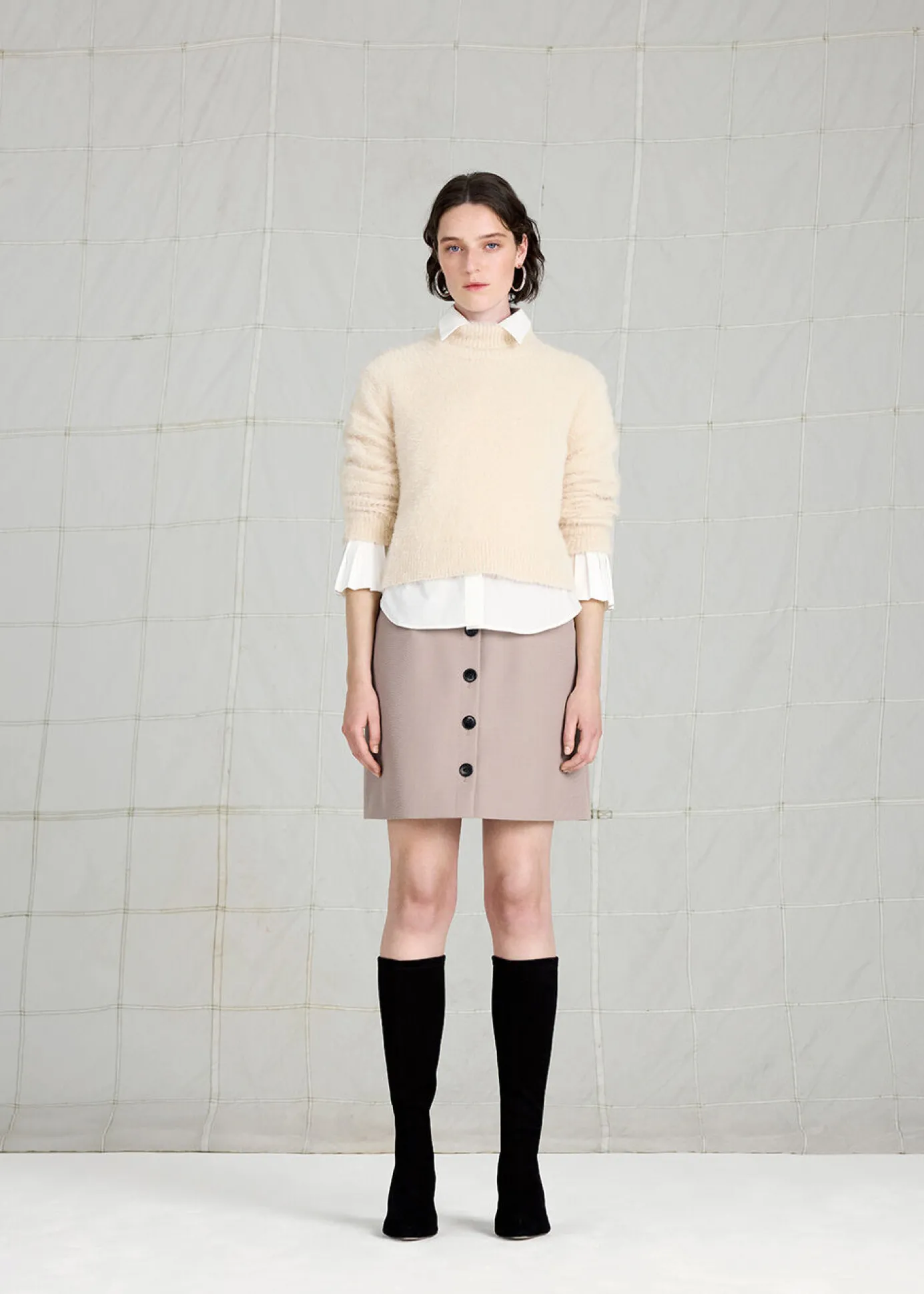 Beige Isla Cropped Fluffy High Neck