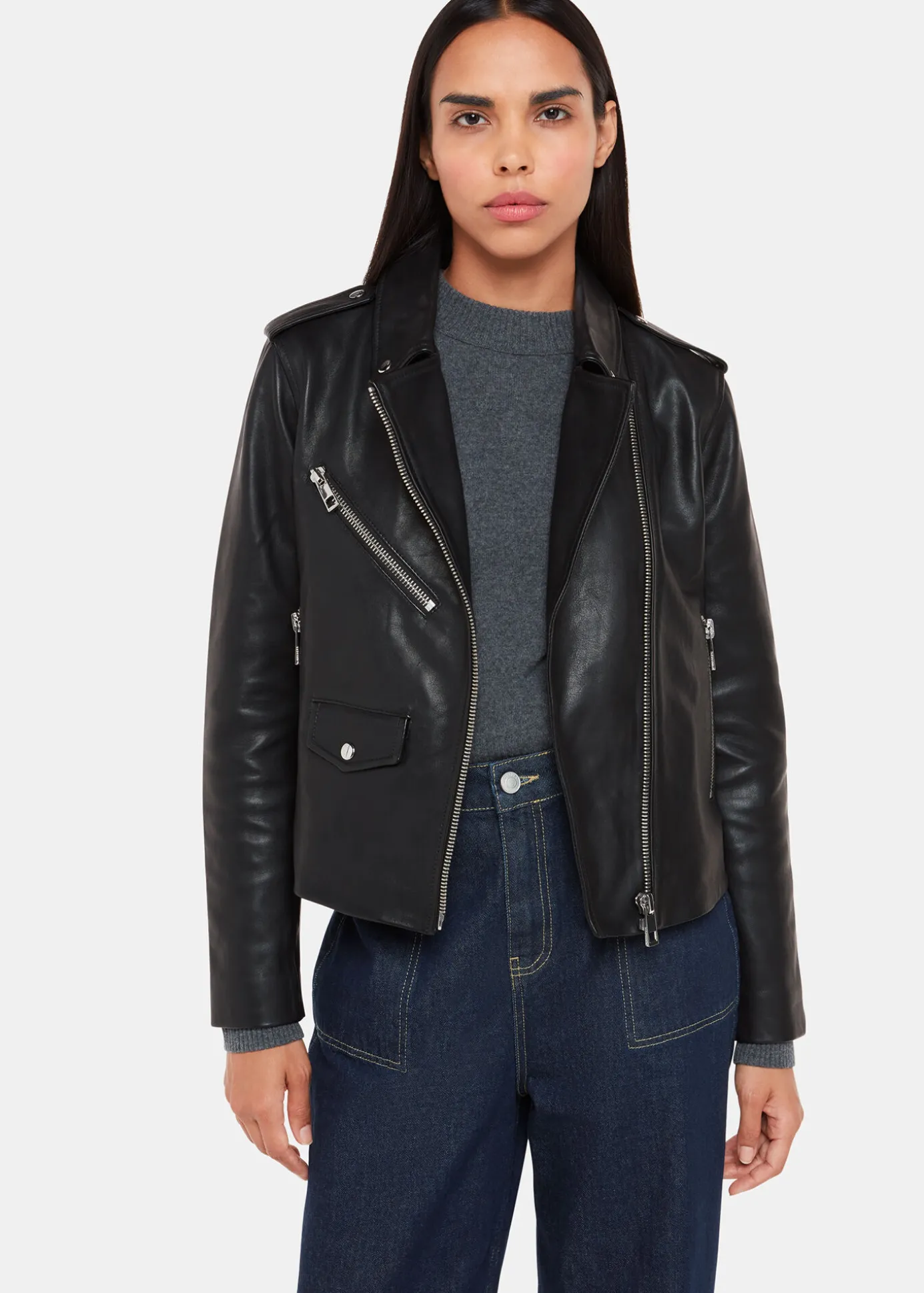 Black Agnes Pocket Leather Biker