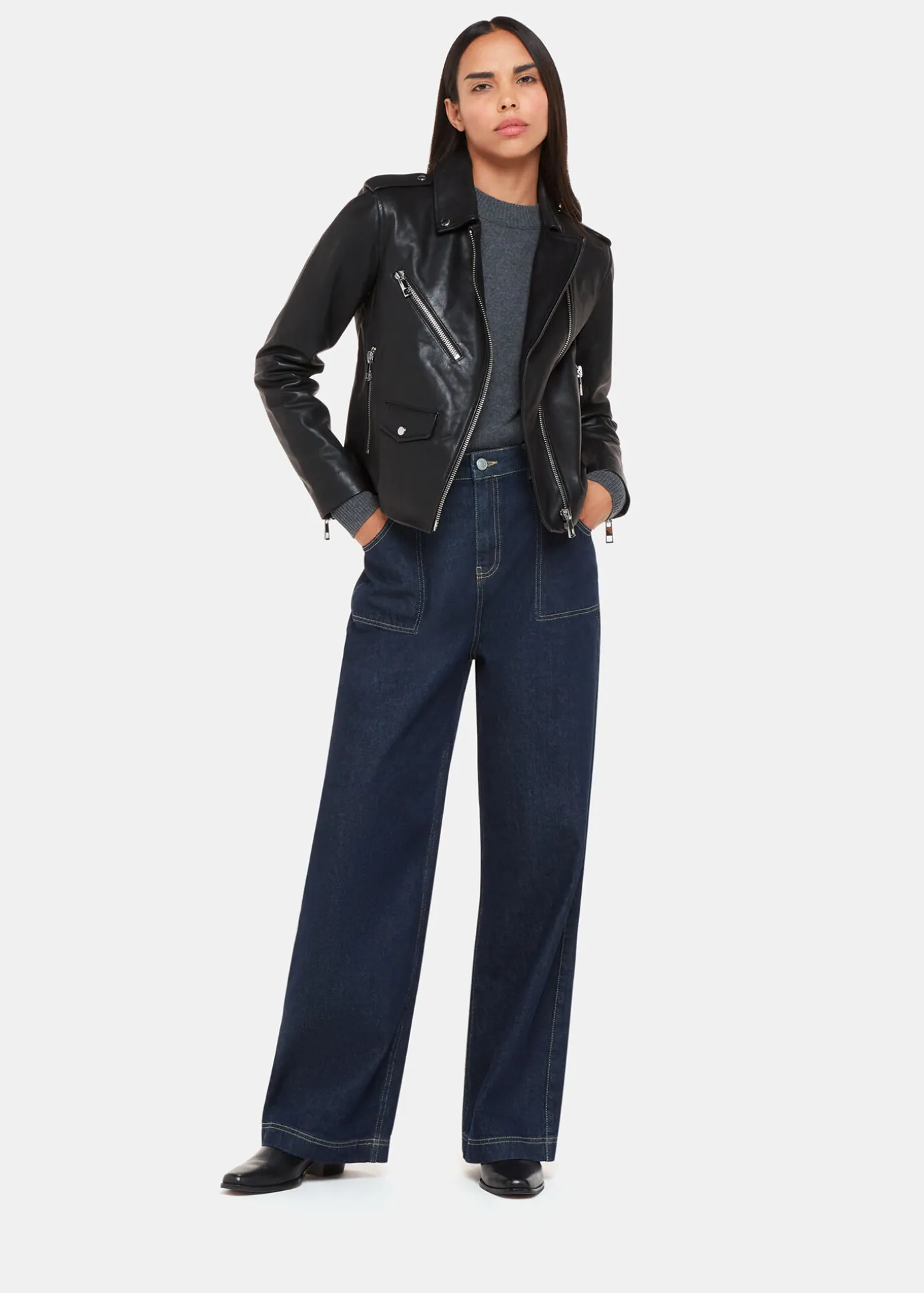 Black Agnes Pocket Leather Biker