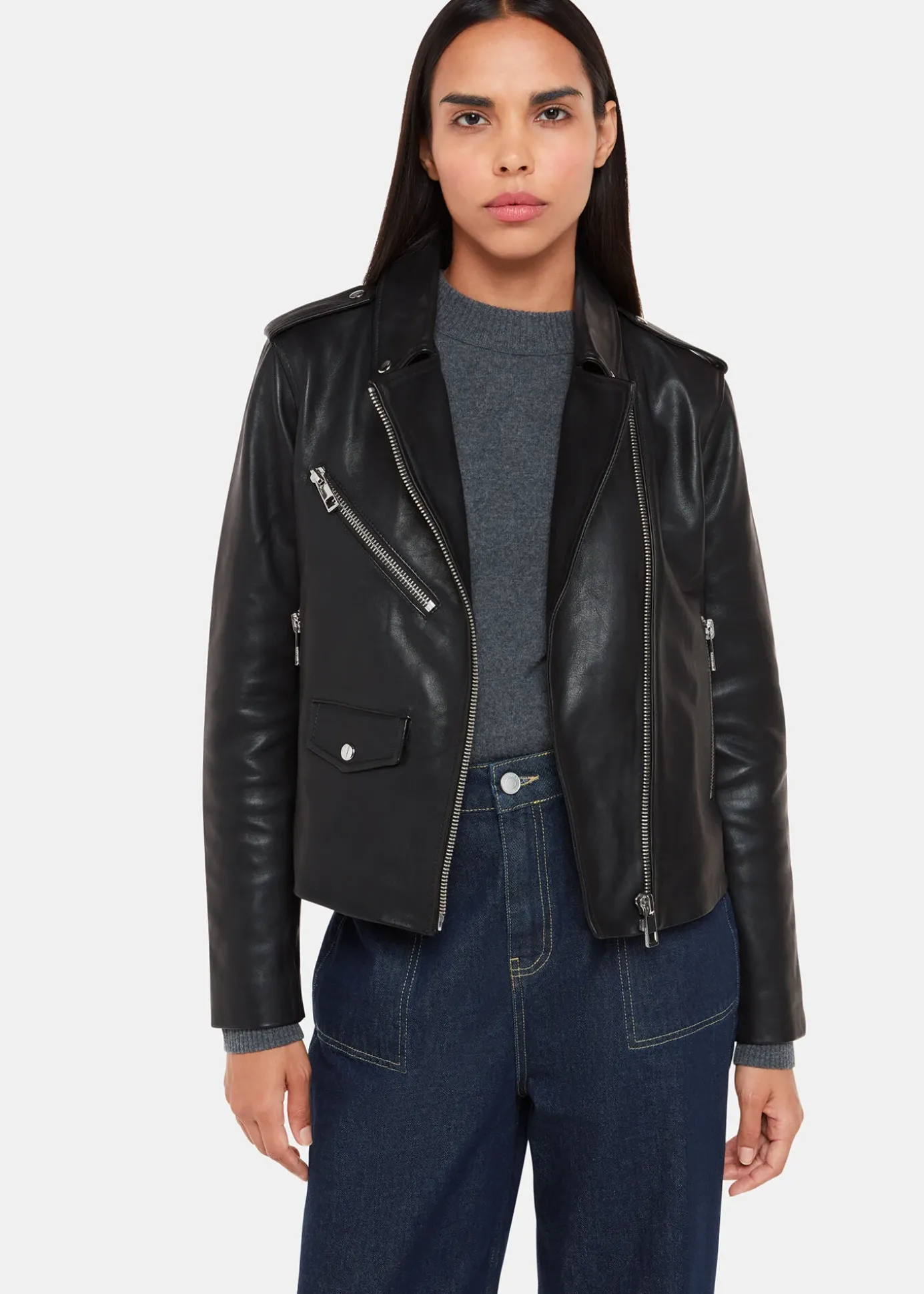Black Agnes Pocket Leather Jacket