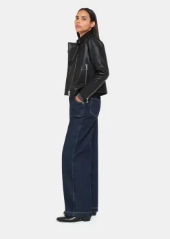 Black Agnes Pocket Leather Jacket