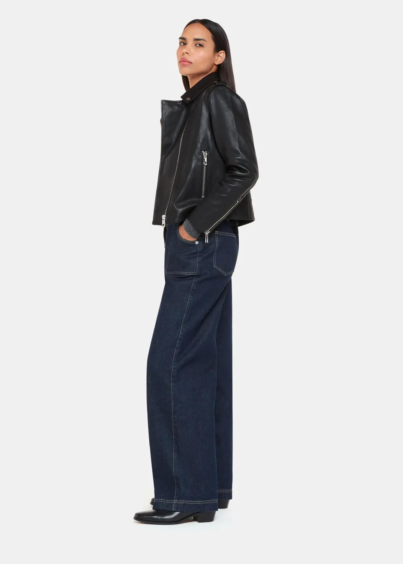 Black Agnes Pocket Leather Jacket