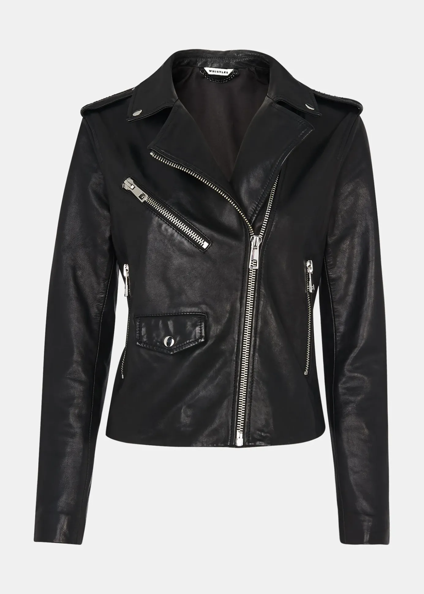 Black Agnes Pocket Leather Jacket