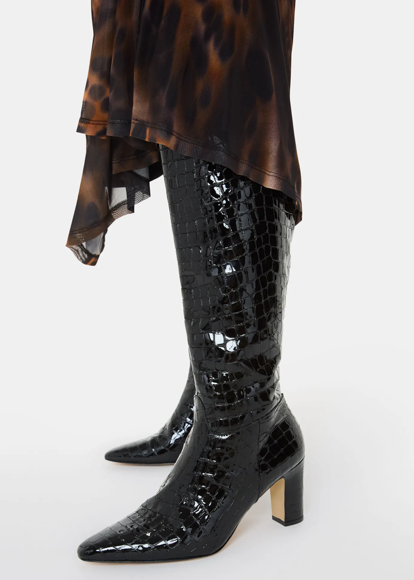 Black Albie Croc Knee High Boot