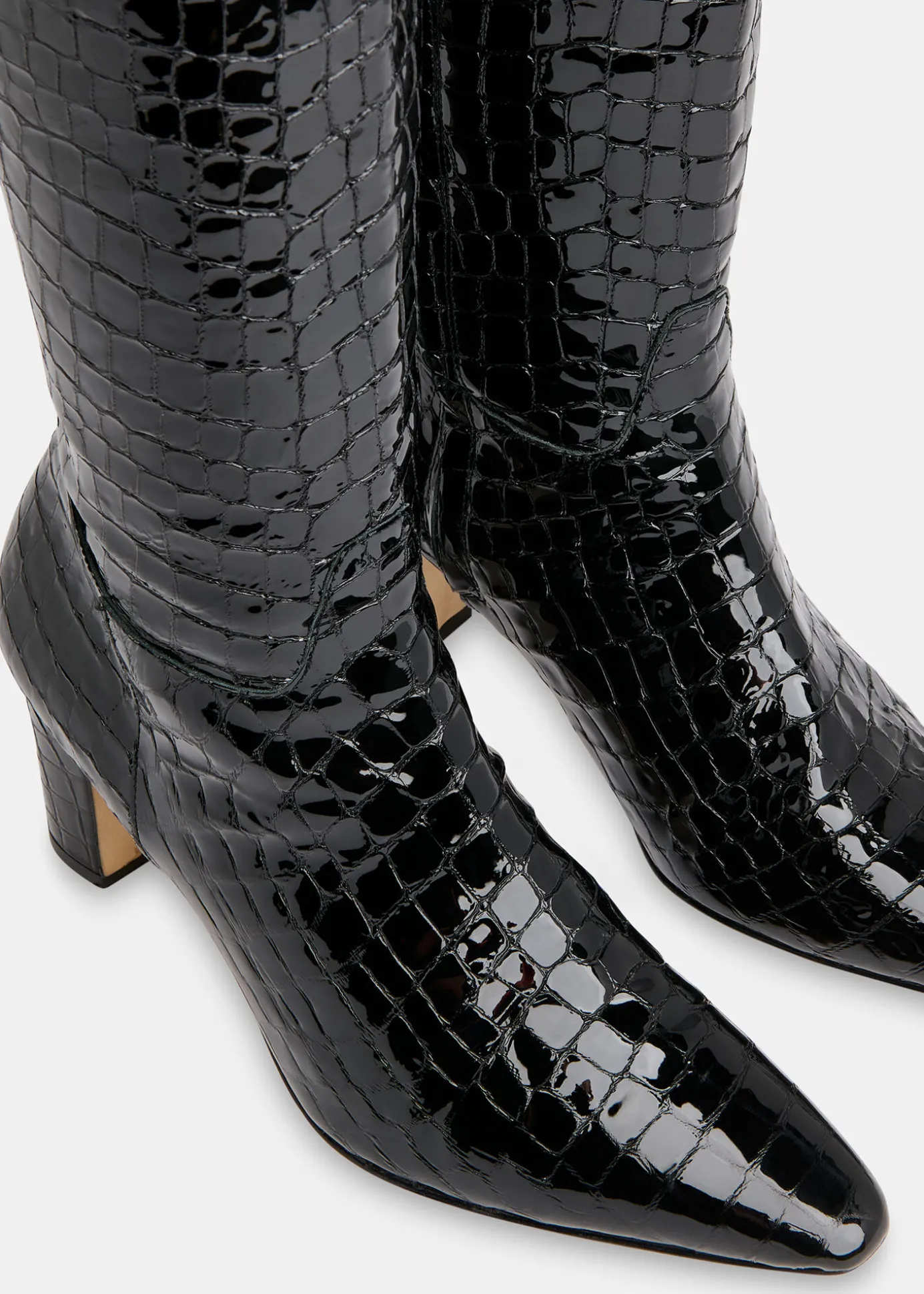 Black Albie Croc Knee High Boot