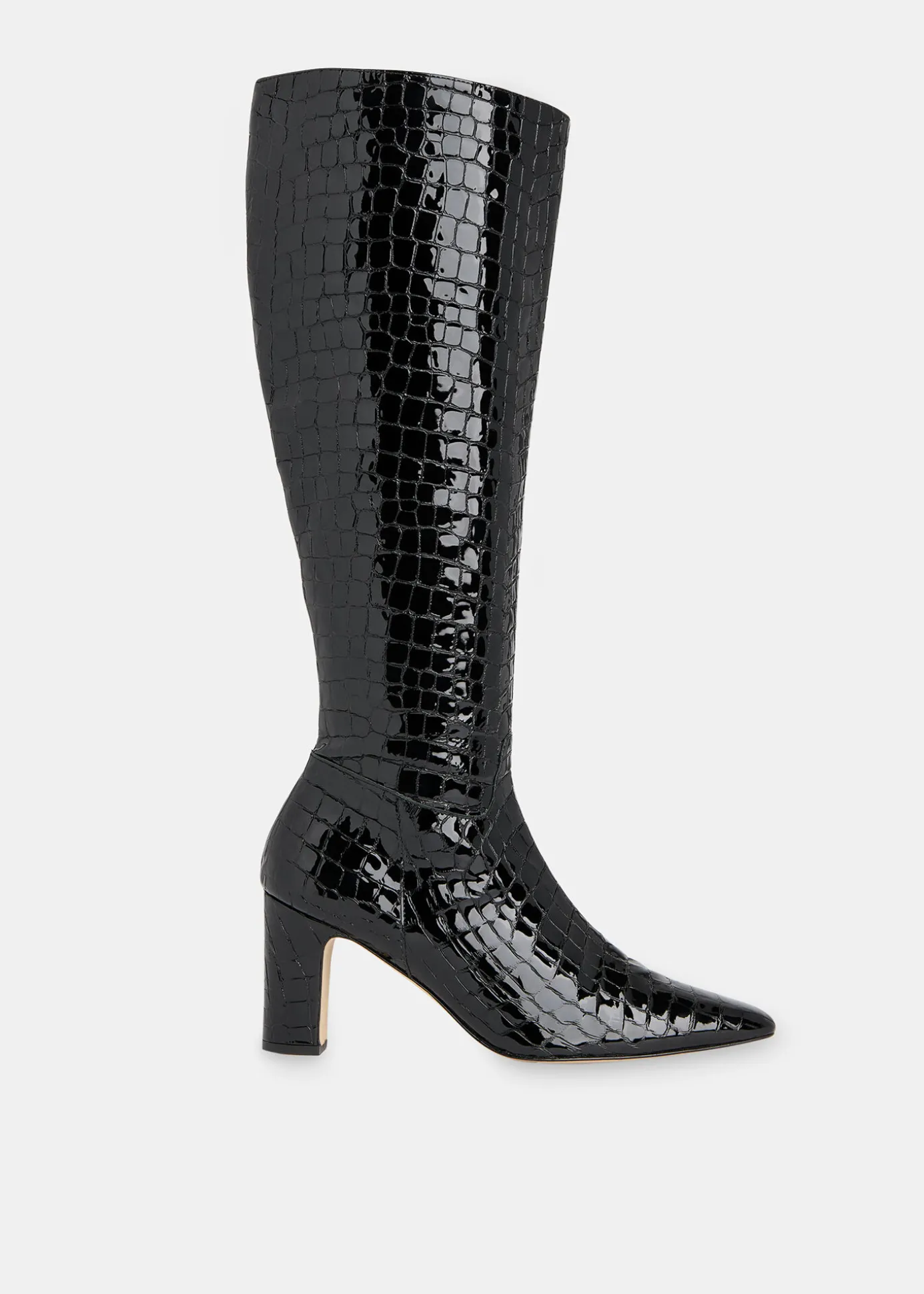 Black Albie Croc Knee High Boot