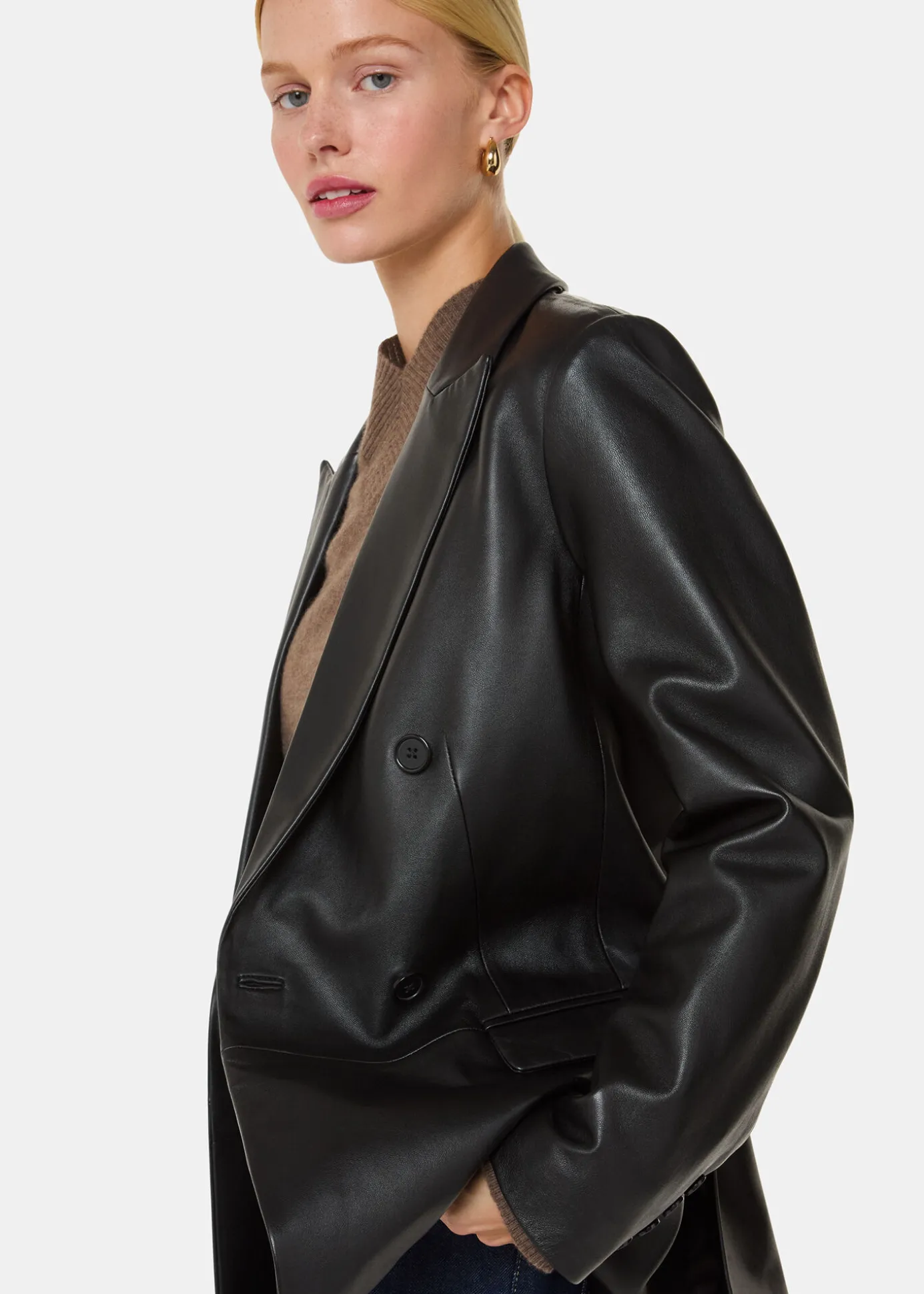 Black Aliza Waisted Leather Blazer