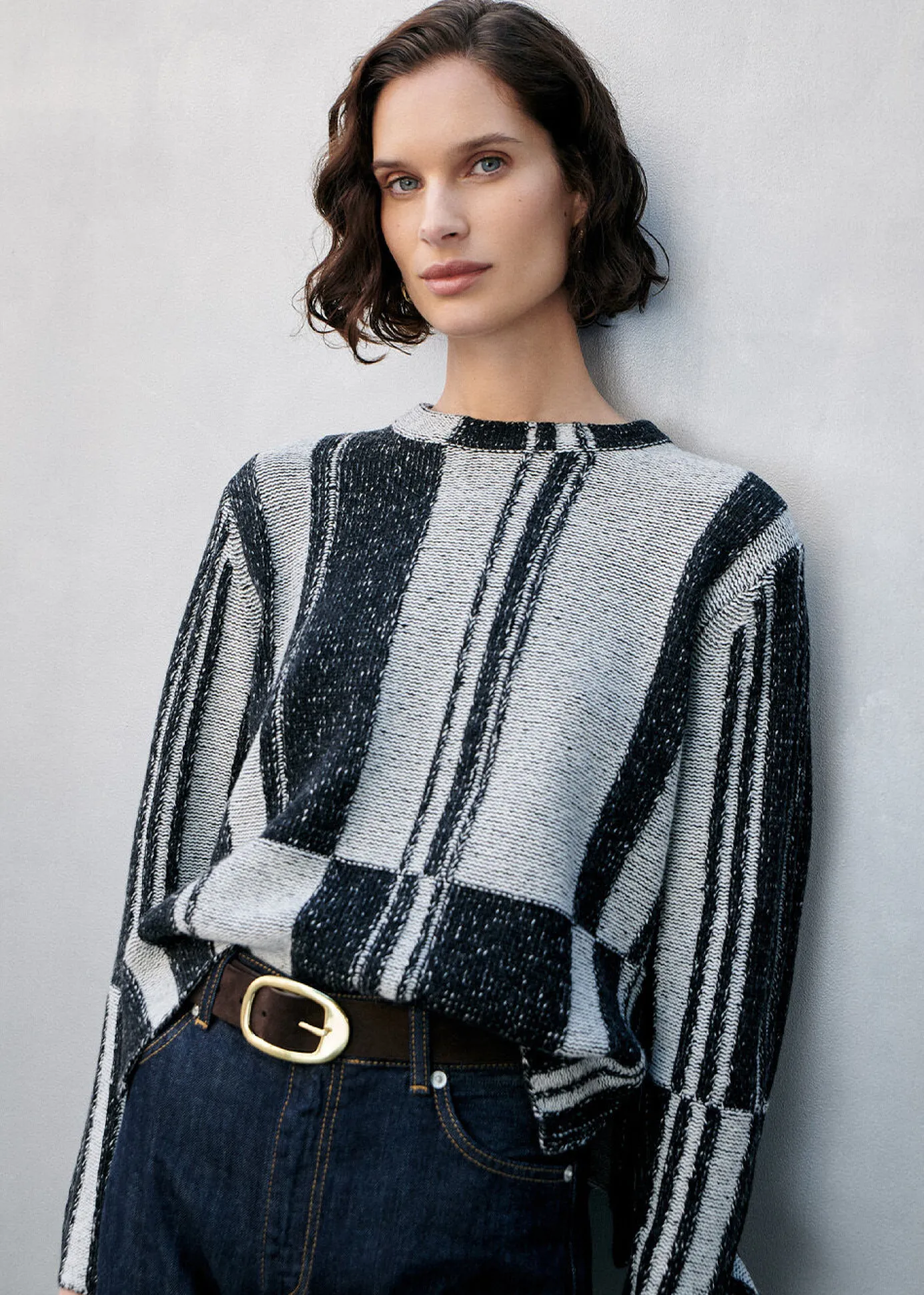 Black Block Stripe Wool Knit