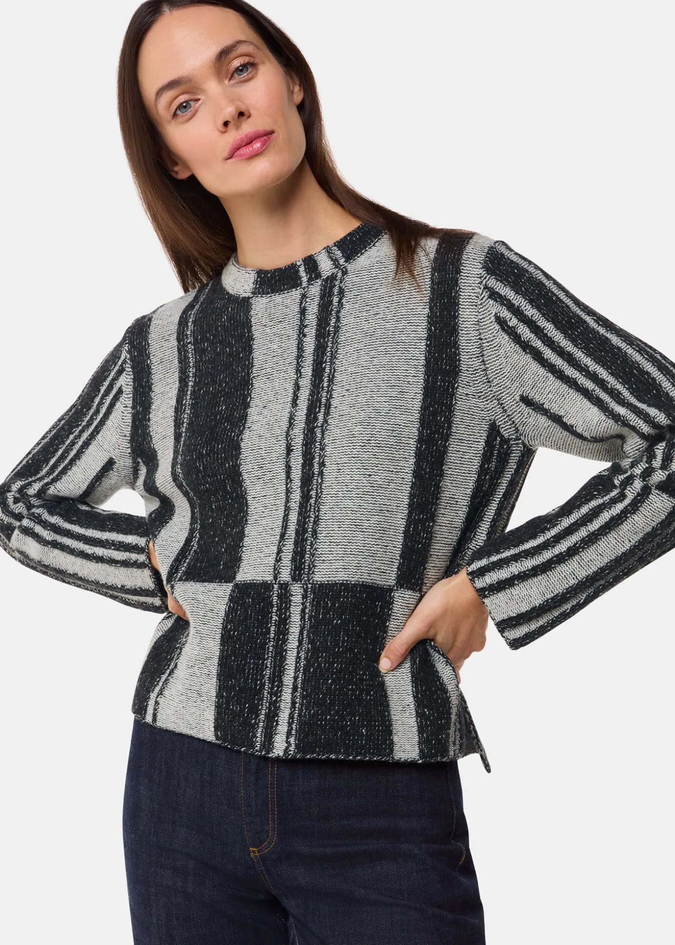 Black Block Stripe Wool Knit