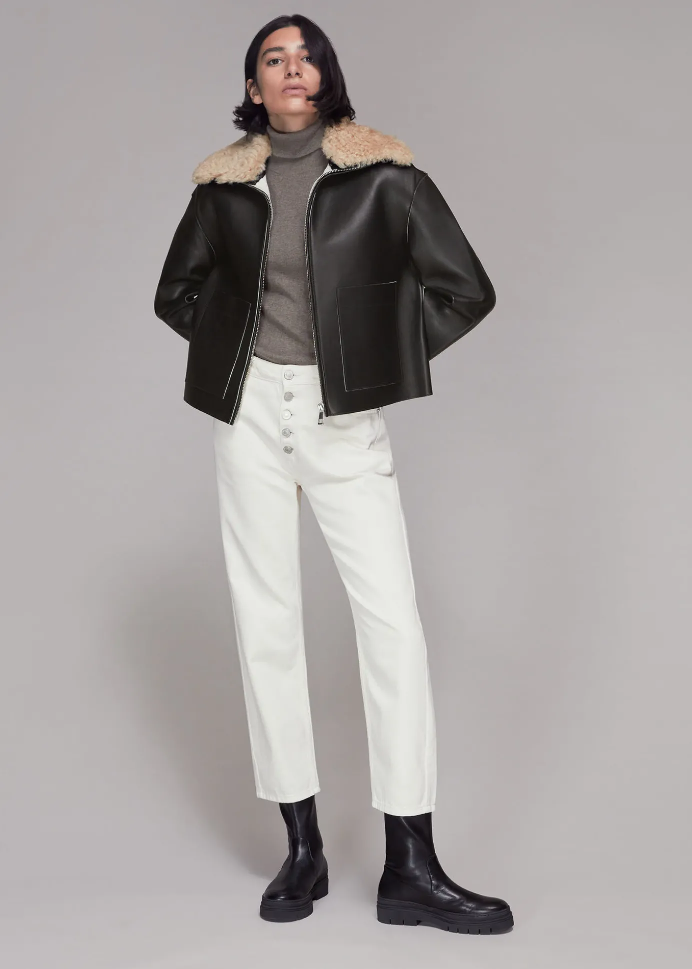 Black Bonded Shearling Collar Jacket