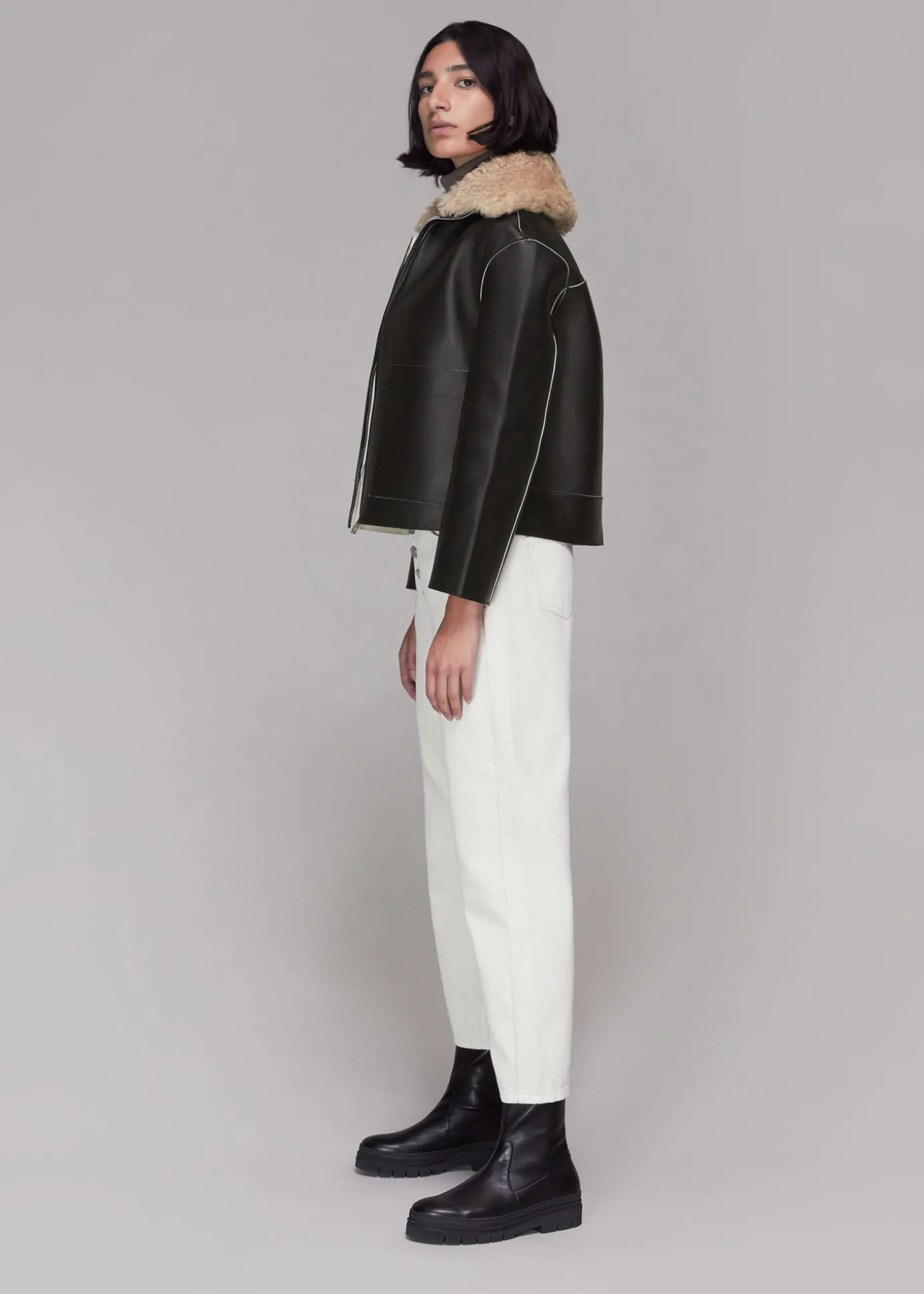 Black Bonded Shearling Collar Jacket