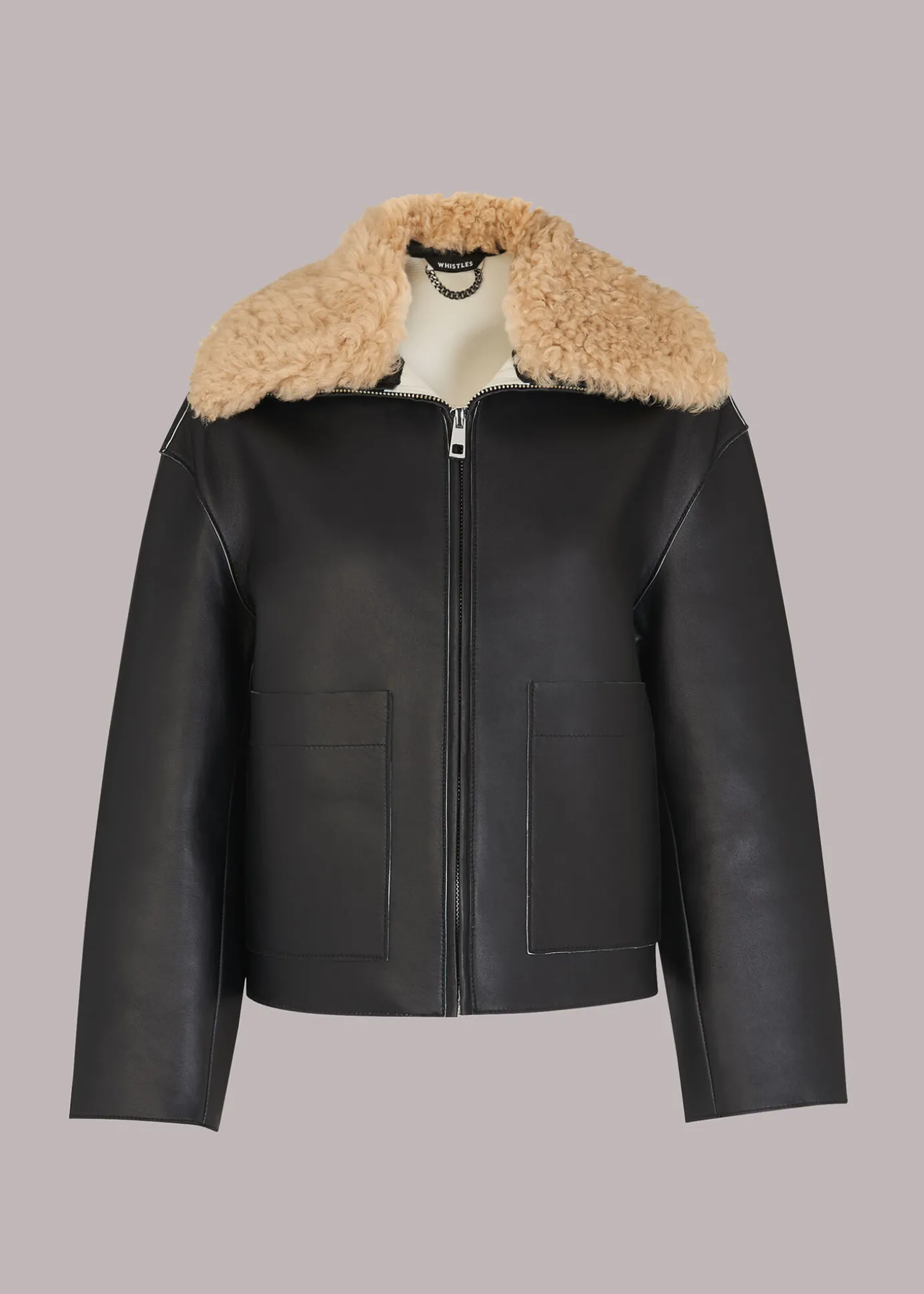 Black Bonded Shearling Collar Jacket