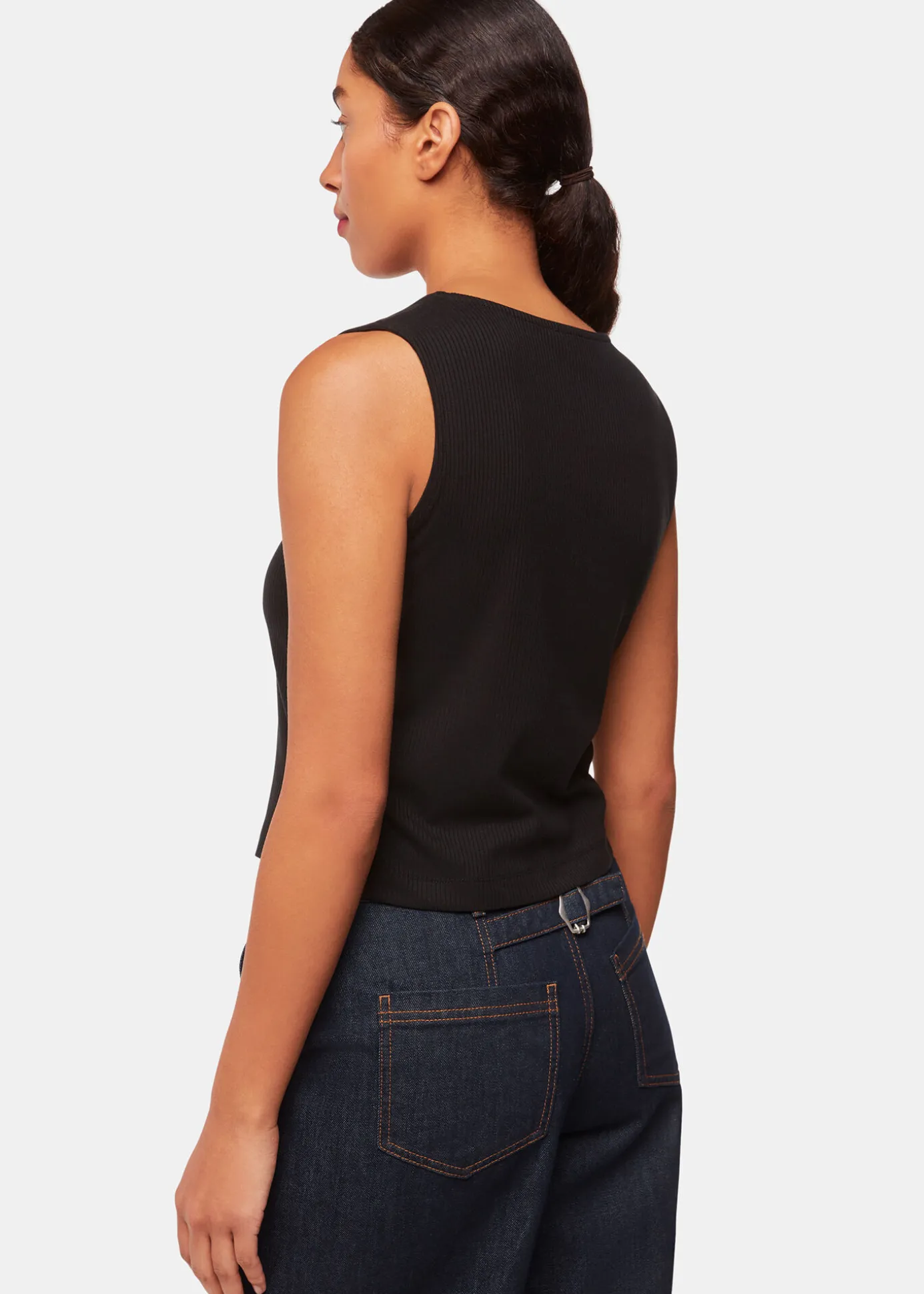 Black Button Front Rib Tank