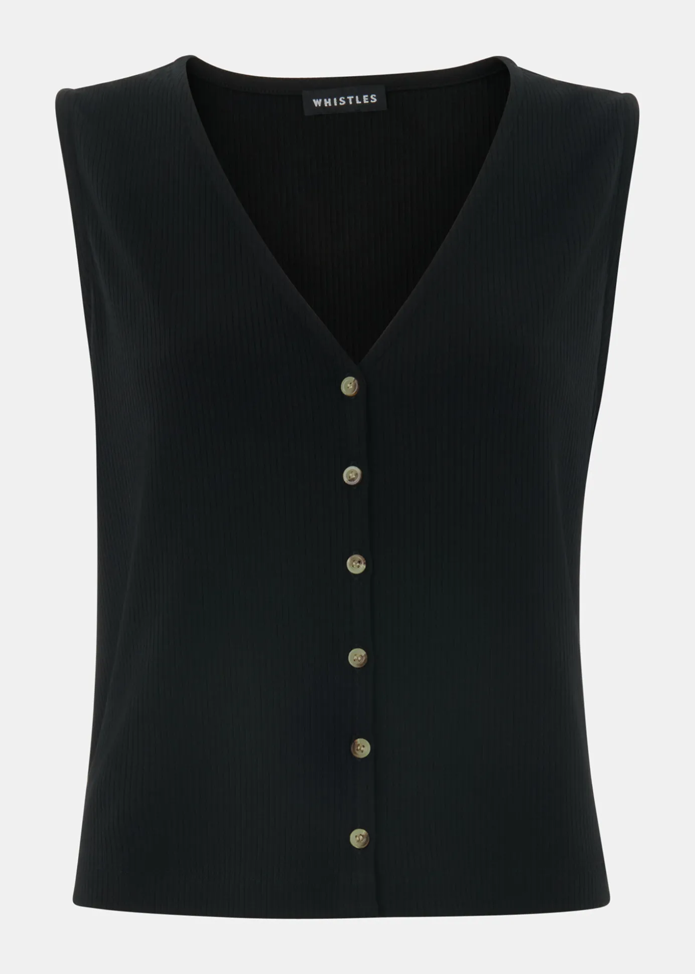 Black Button Front Rib Tank