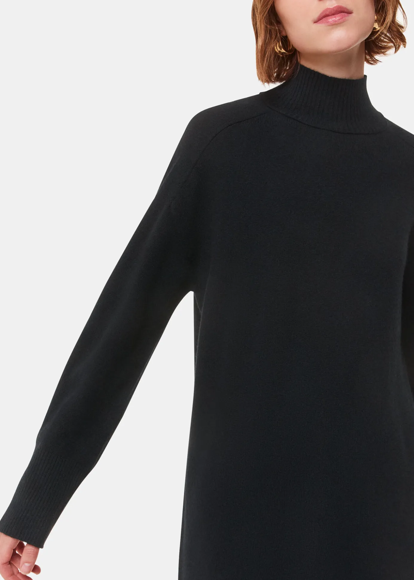 Black Cashmere Funnel Neck Dress