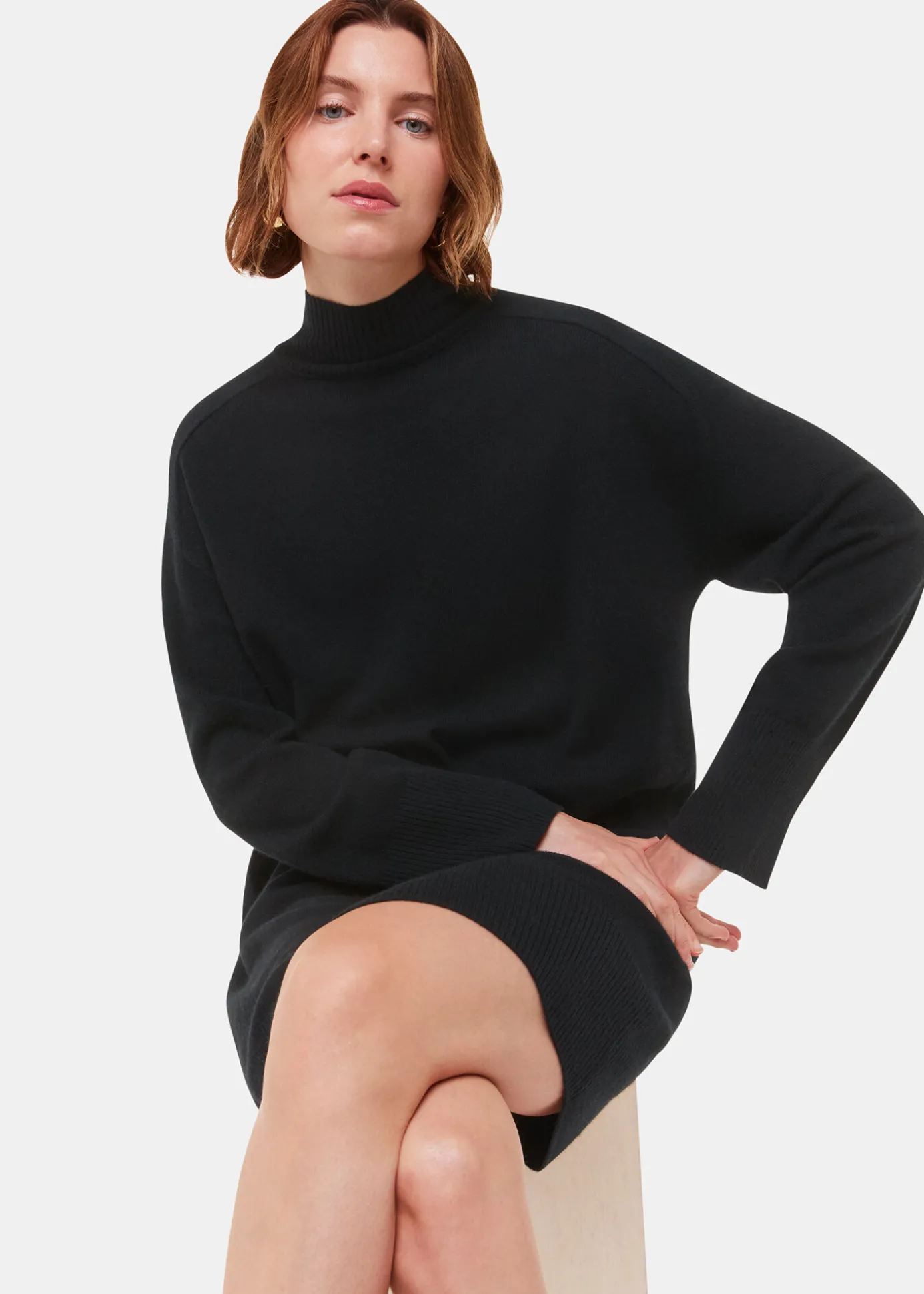 Black Cashmere Funnel Neck Dress