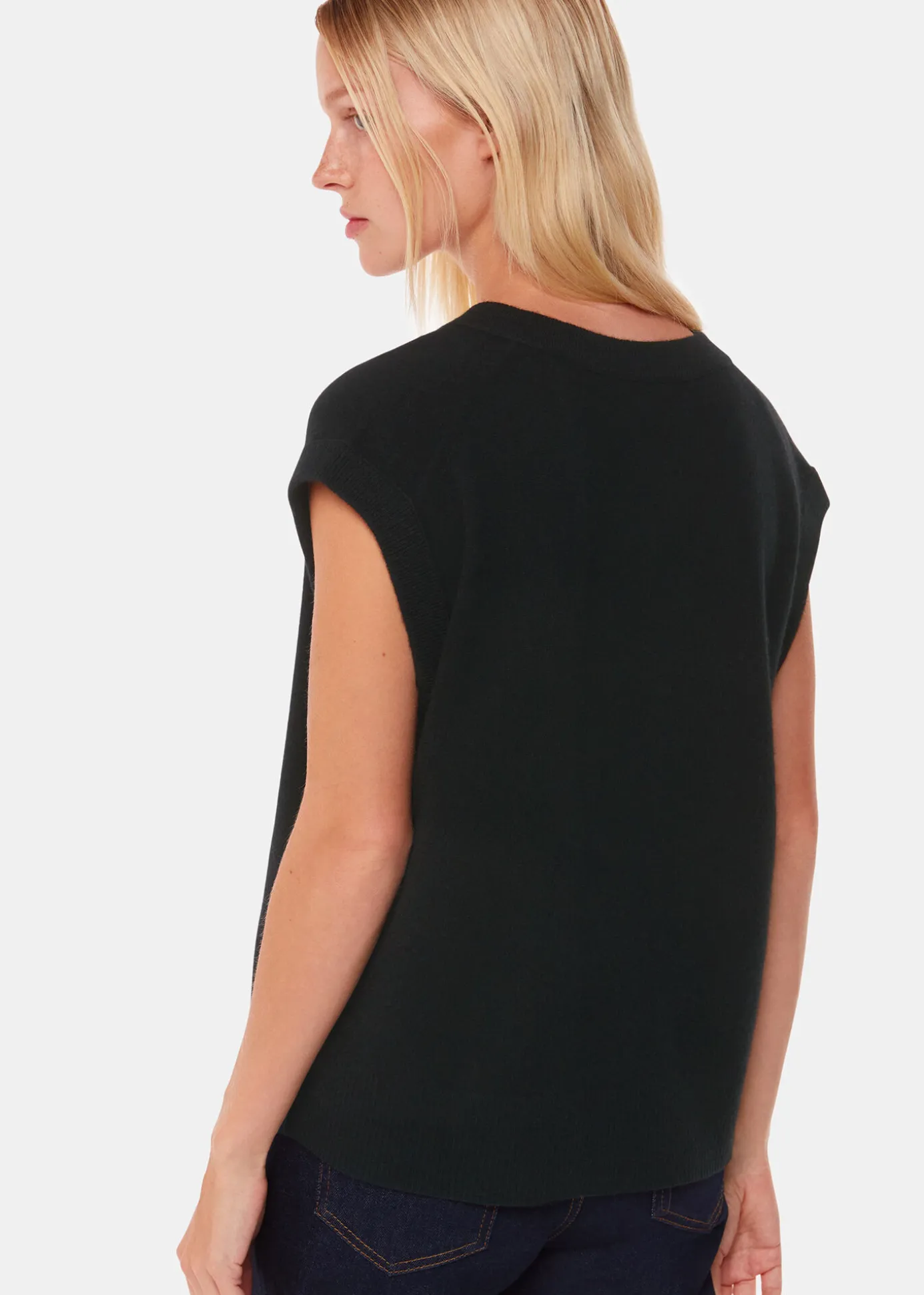 Black Cashmere V Neck Tank