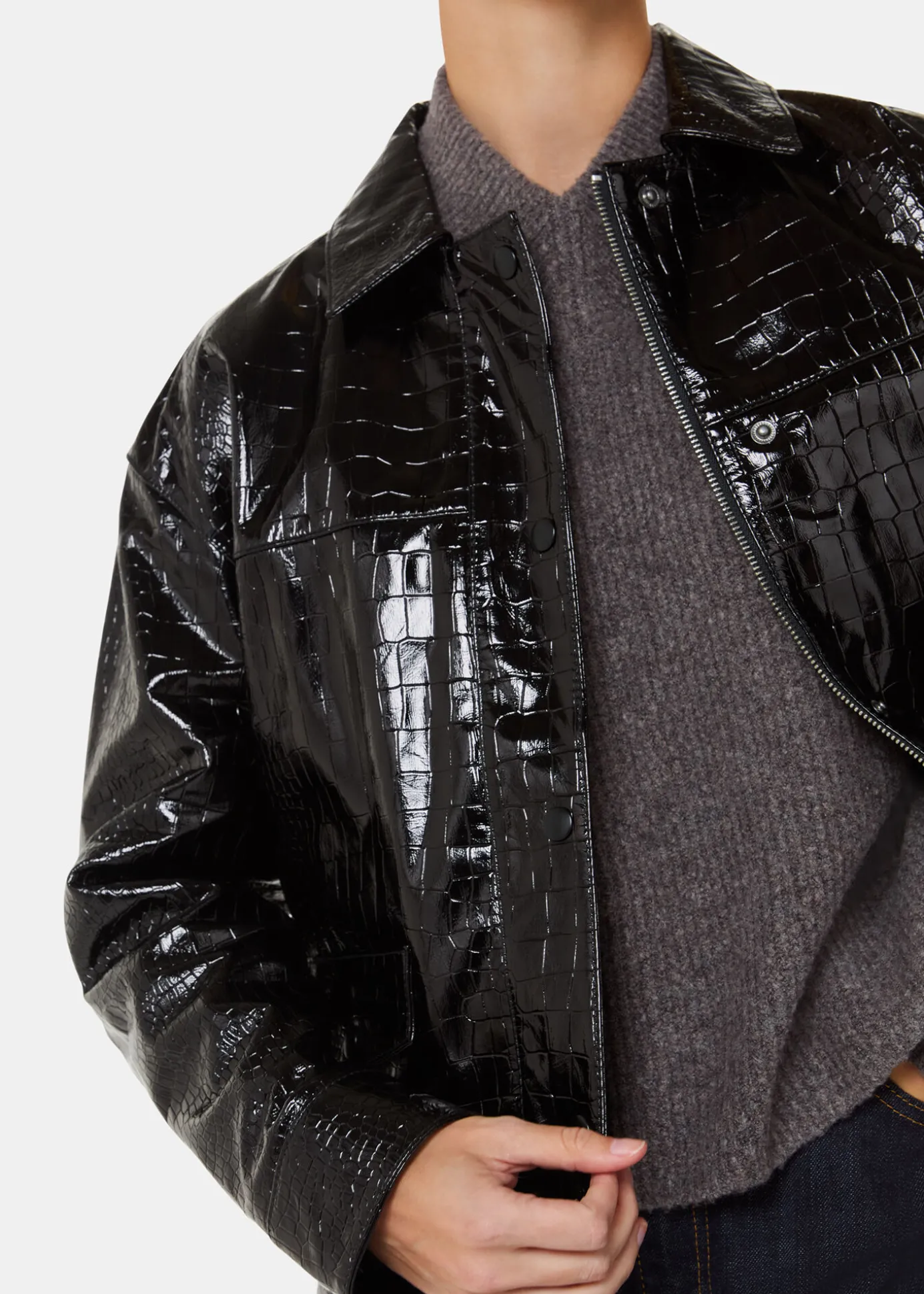 Black Casi Patent Leather Croc Biker