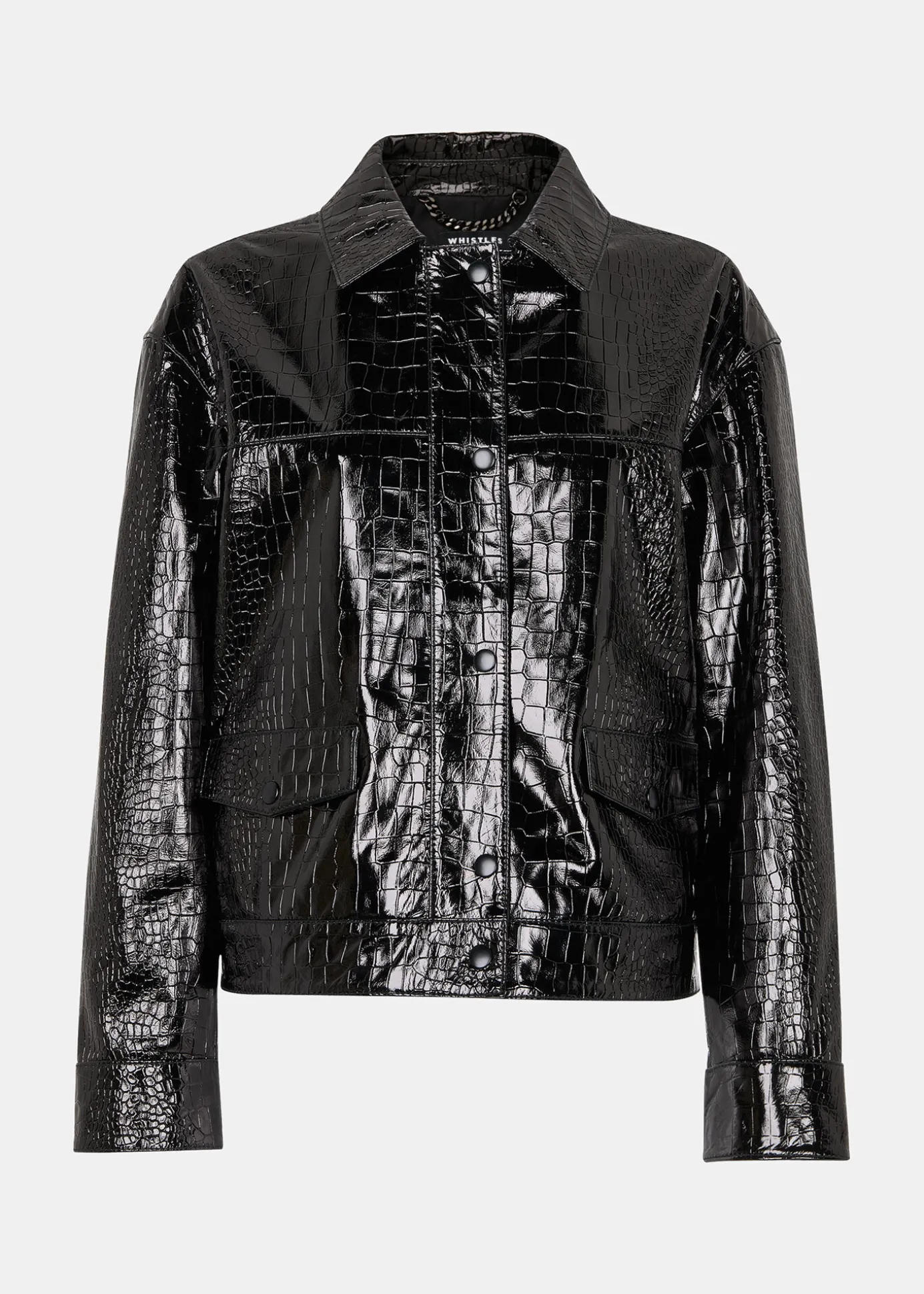 Black Casi Patent Leather Croc Biker