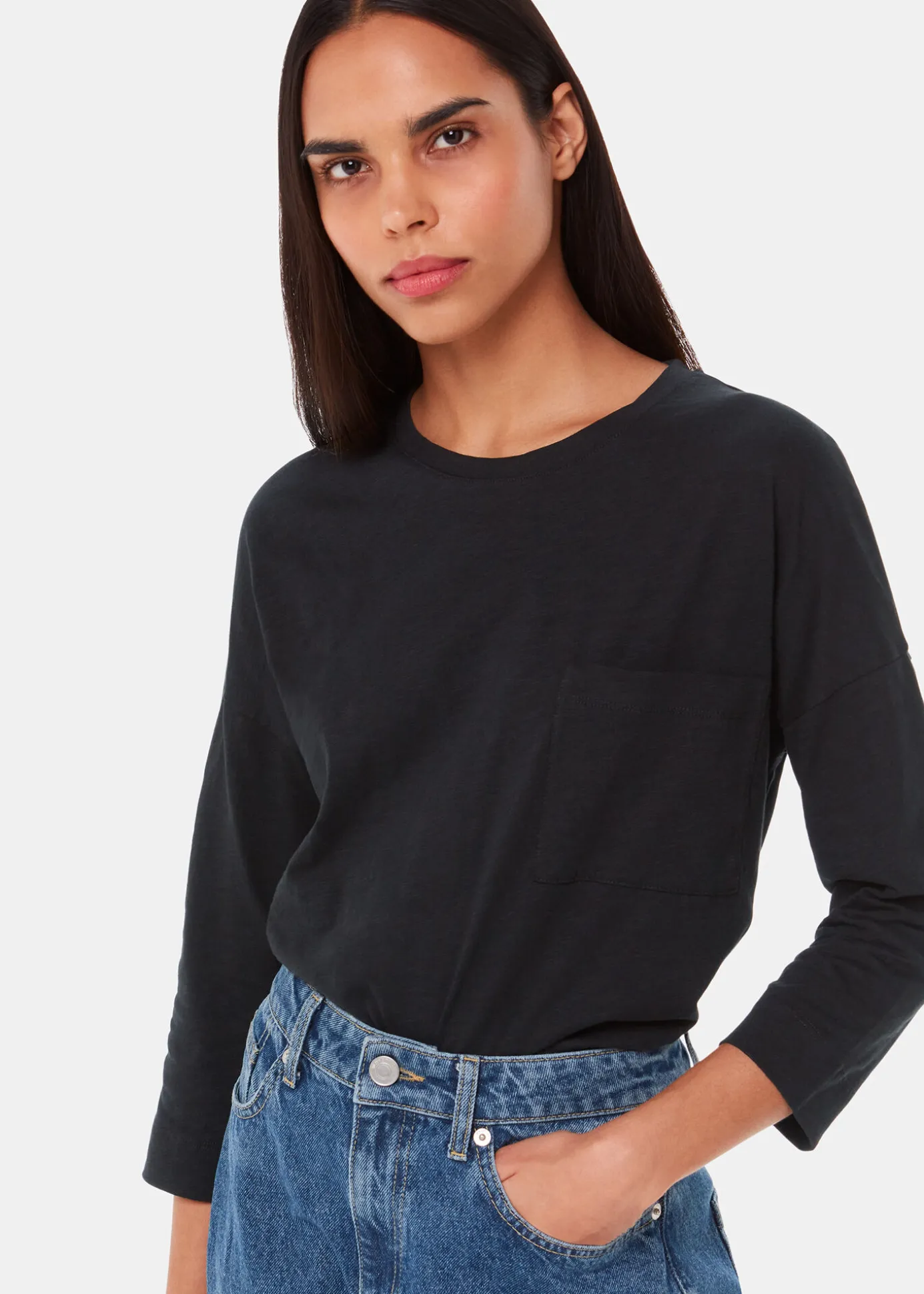 Black Cotton Patch Pocket Top