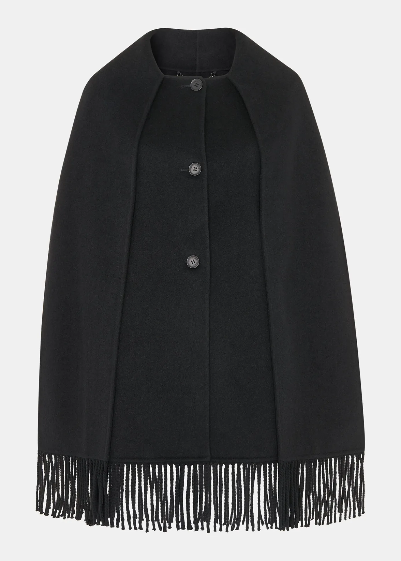 Black Double Face Wool Fringe Coat