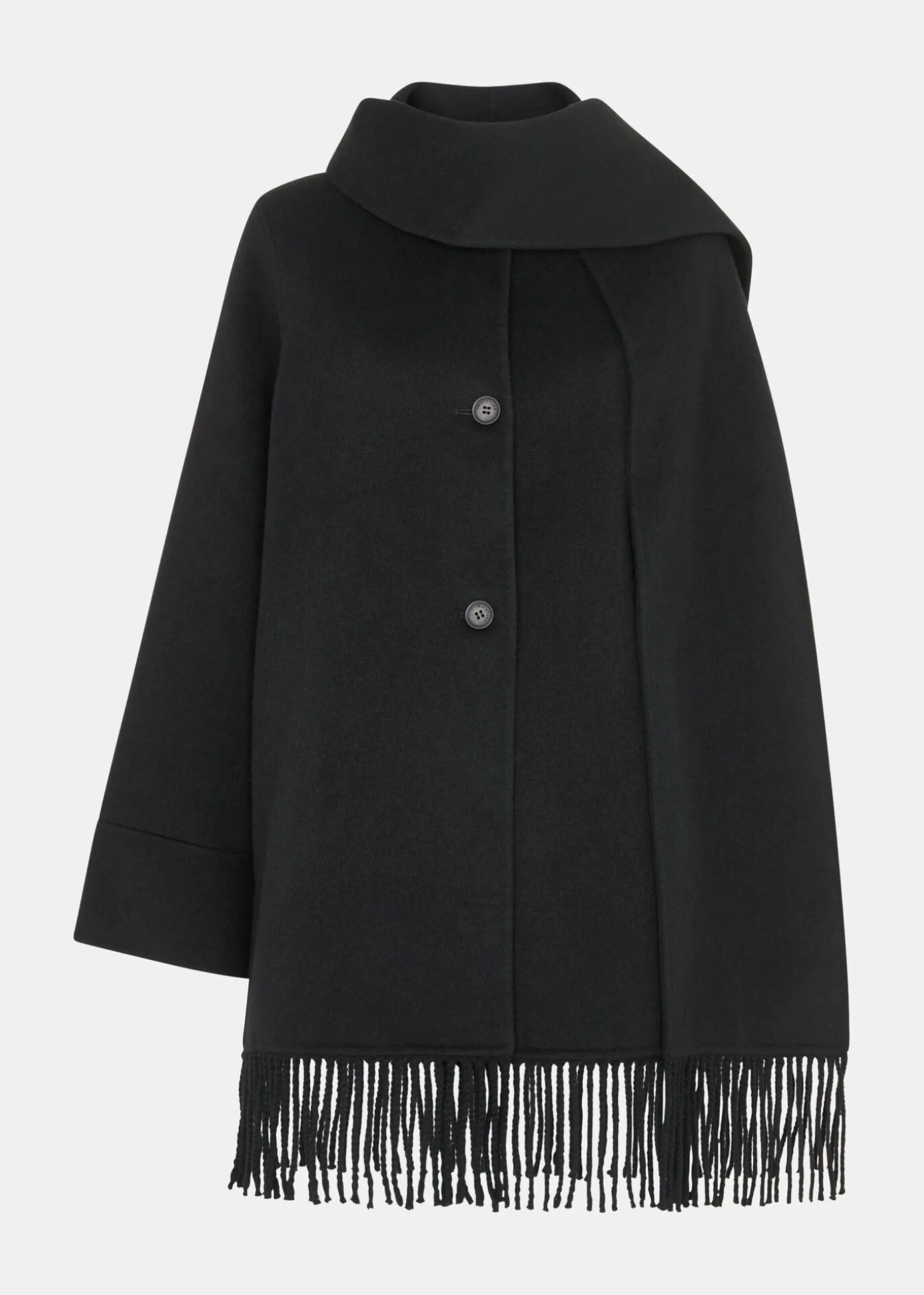 Black Double Face Wool Fringe Coat