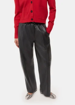 Black Elasticated Leather Trouser