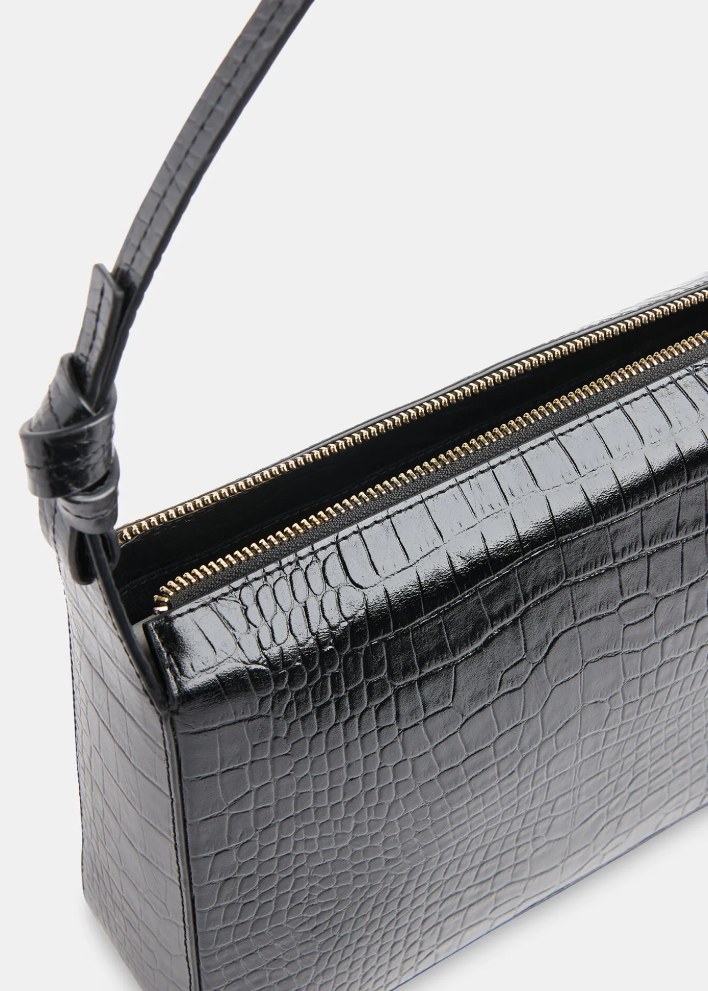 Black Erica Croc Shoulder Bag