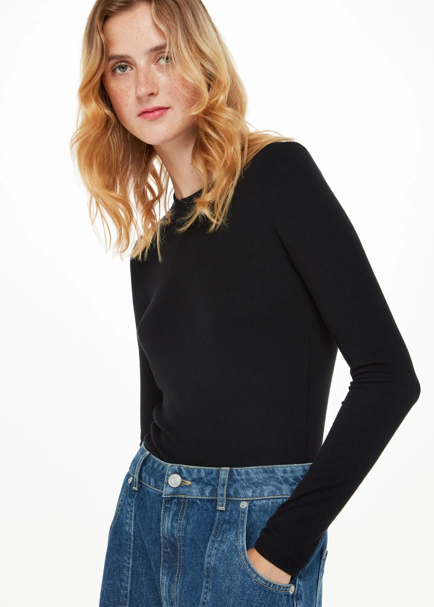 Black Essential Ribbed Crew