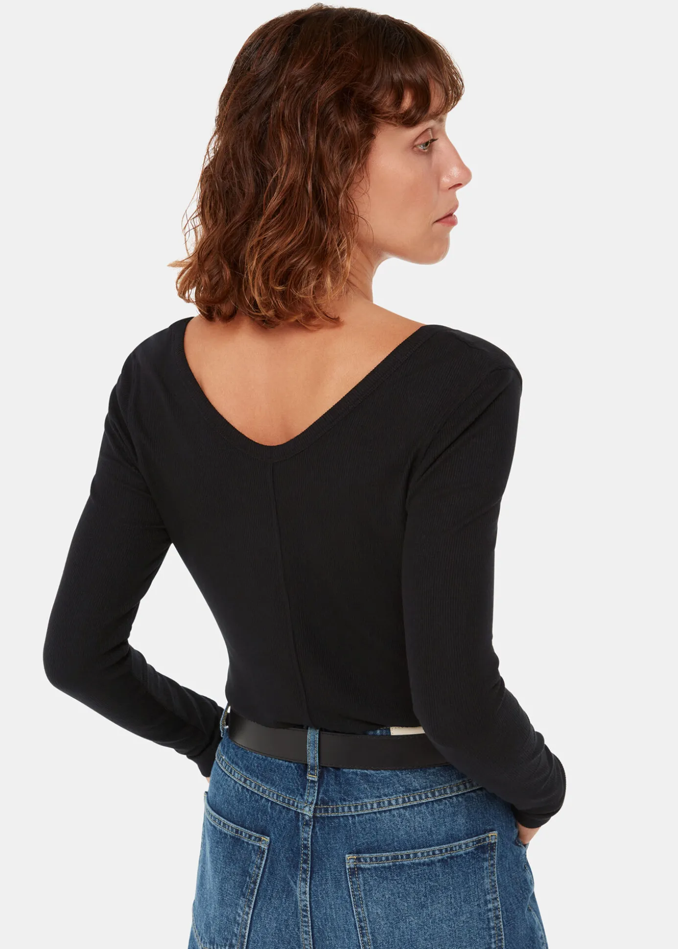 Black Essential Ribbed V Neck