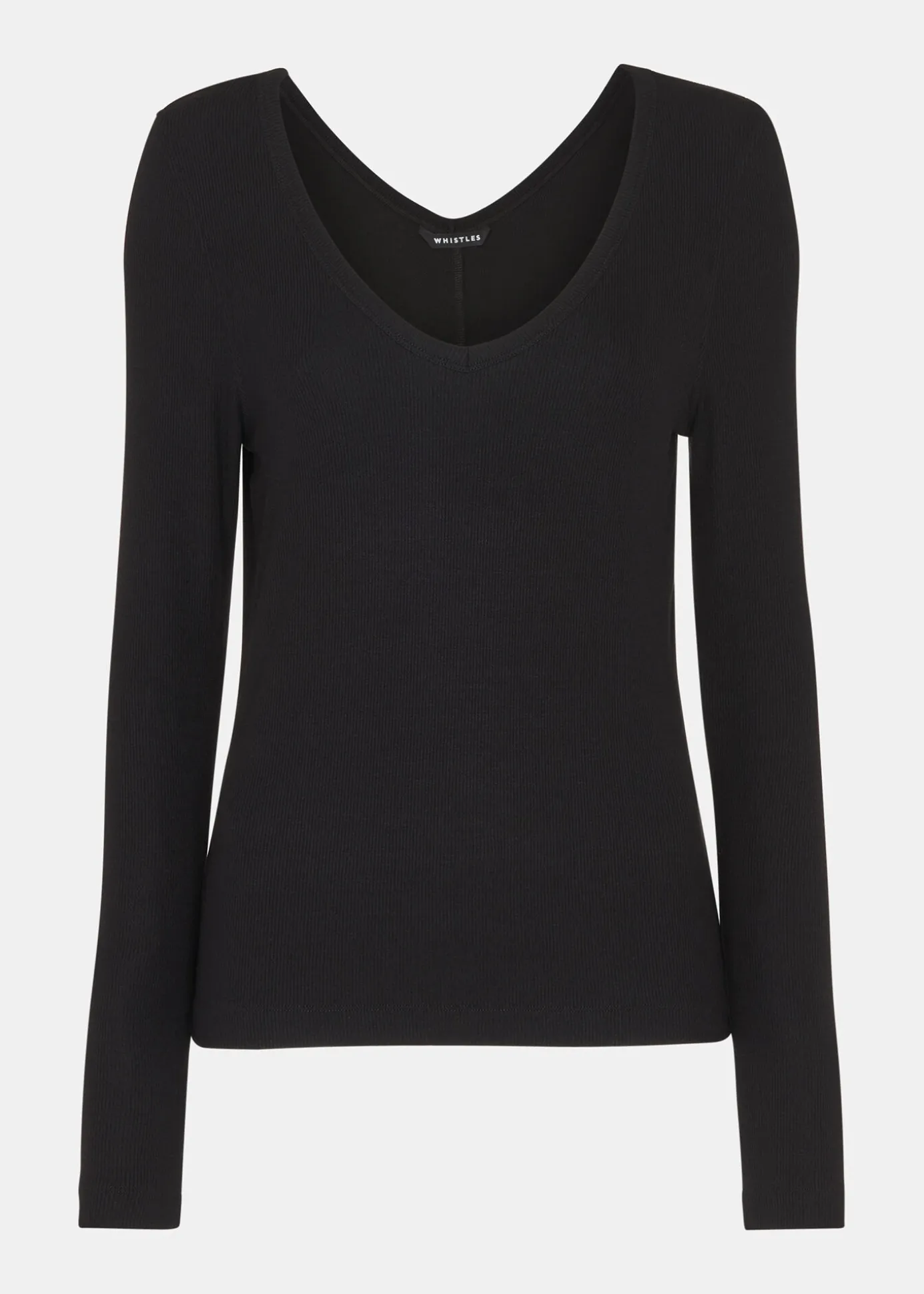 Black Essential Ribbed V Neck