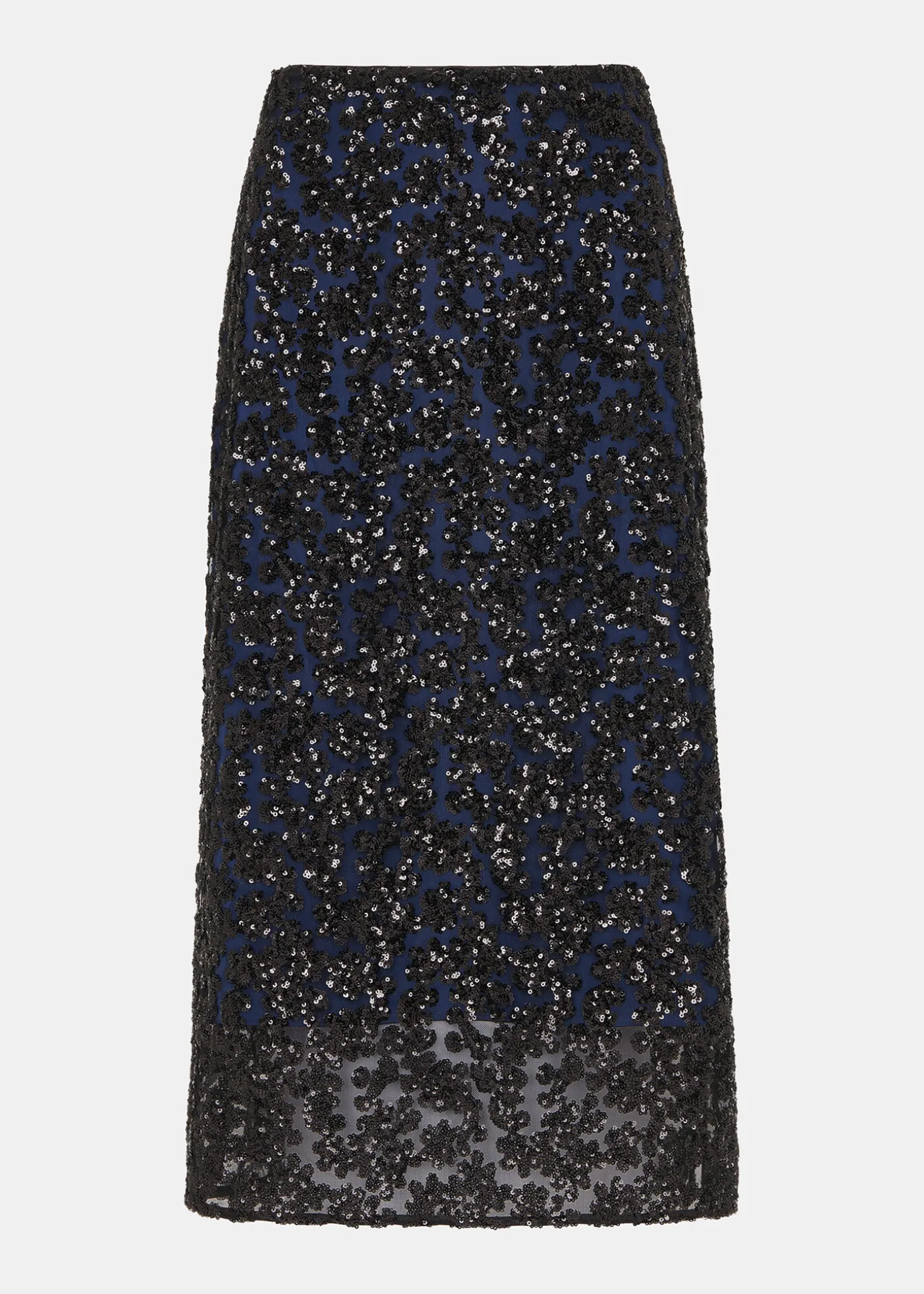 Black Floral Sequin Midi Skirt