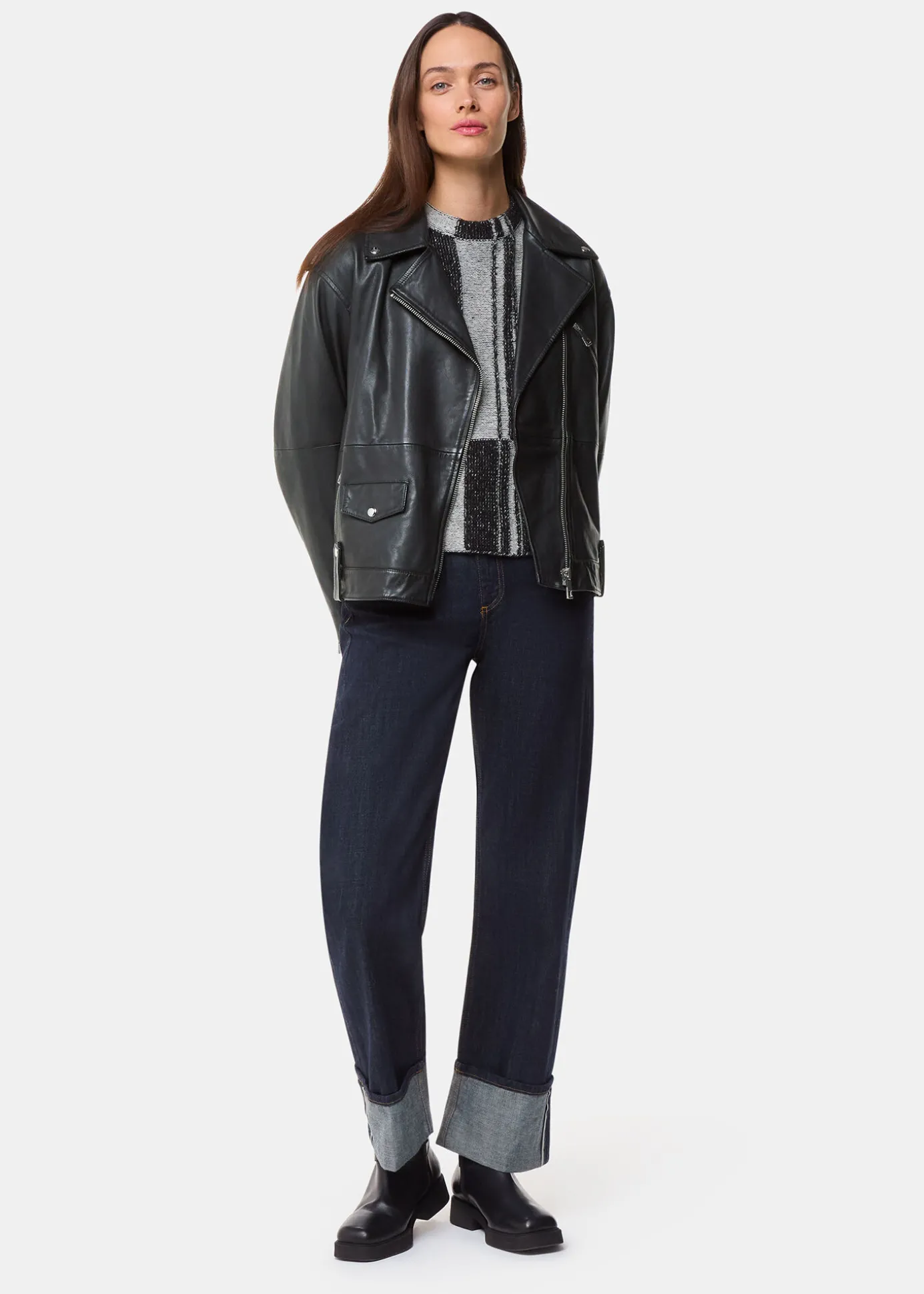 Black Freja Leather Biker Jacket