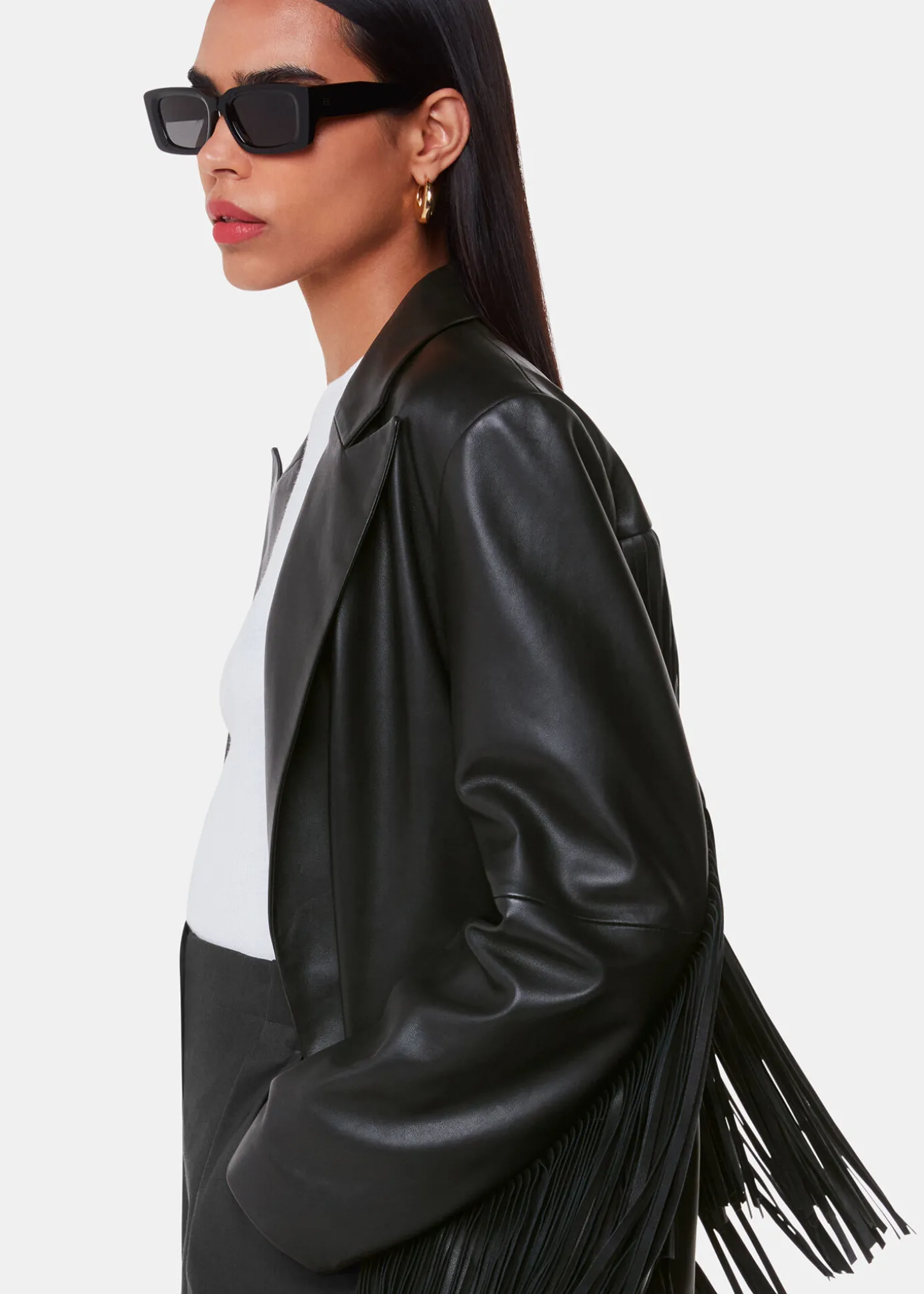 Black Gia Leather Fringed Jacket