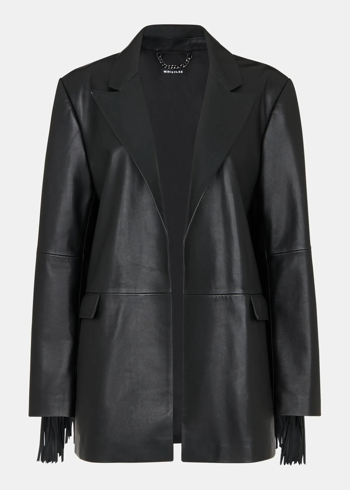Black Gia Leather Fringed Jacket