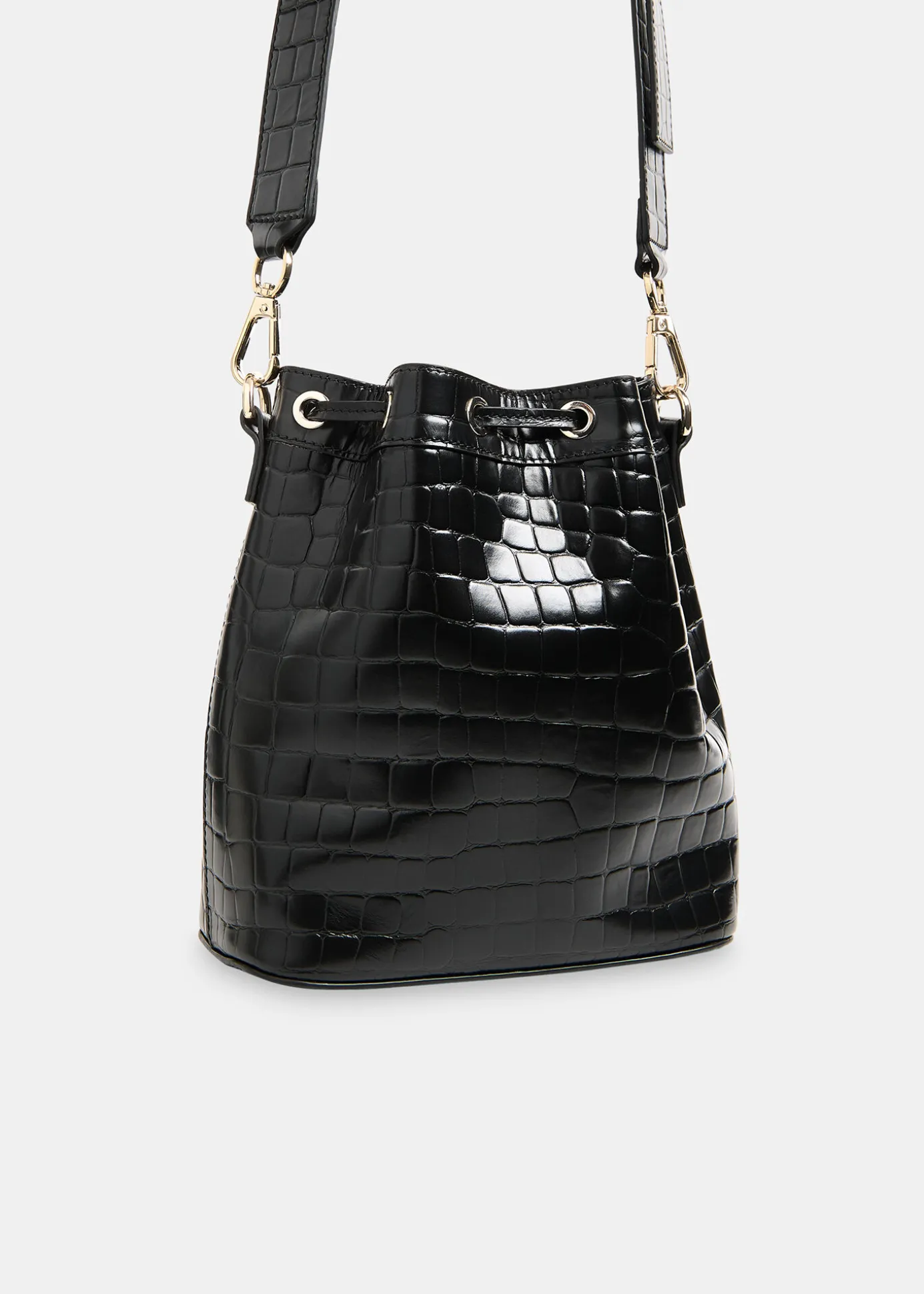 Black Giulia Croc Bucket Bag