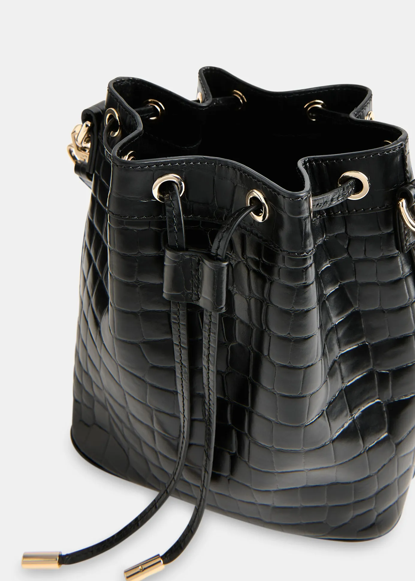 Black Giulia Croc Bucket Bag