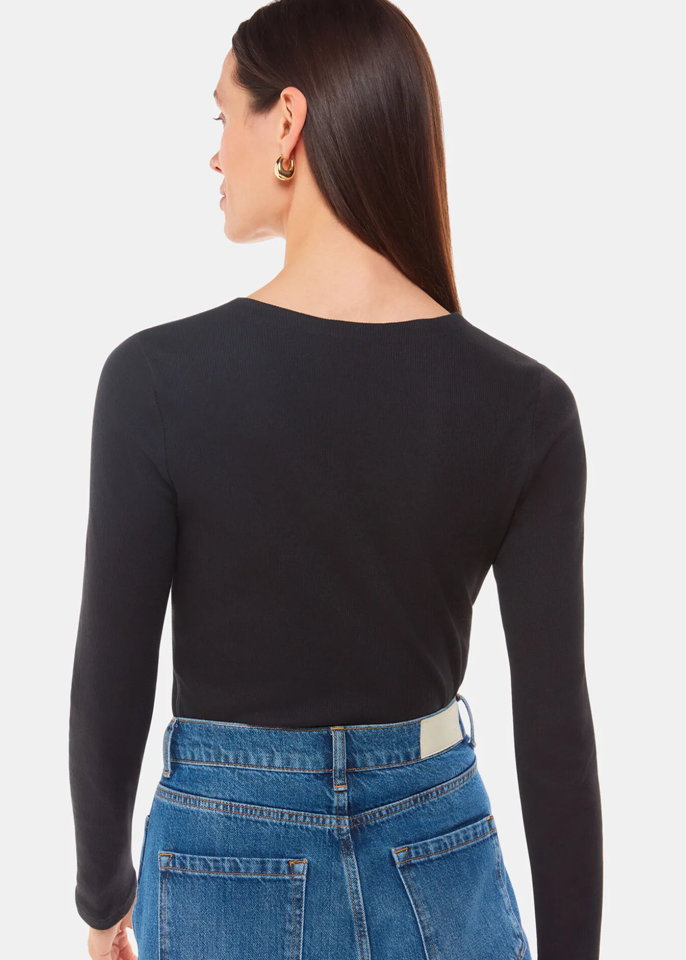 Black High Neck Long Sleeve Rib Top