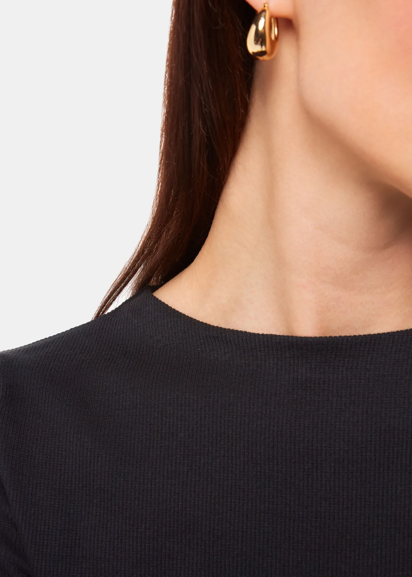 Black High Neck Long Sleeve Rib Top