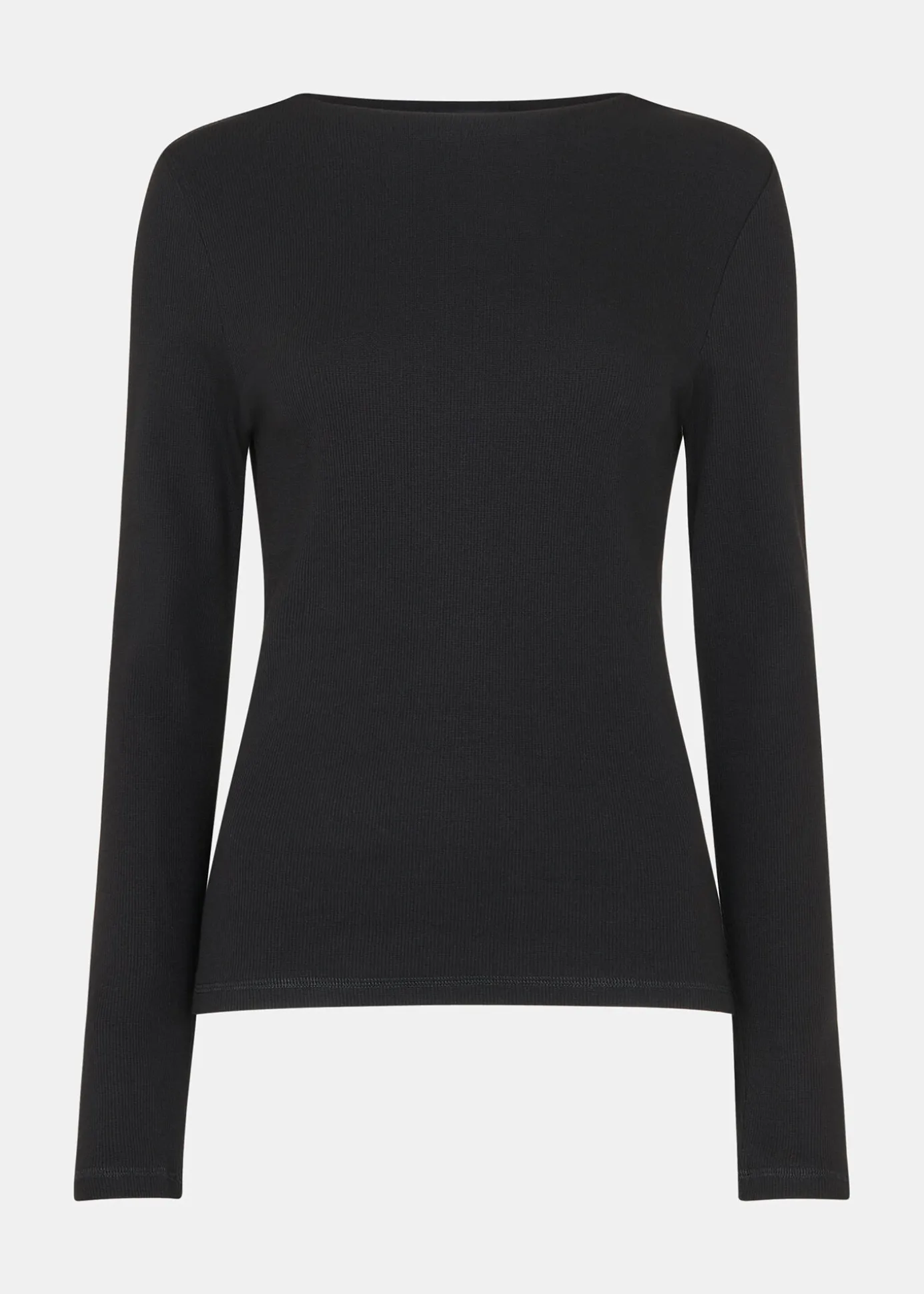 Black High Neck Long Sleeve Rib Top