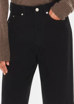 Black High Waist Cord Barrel Jean