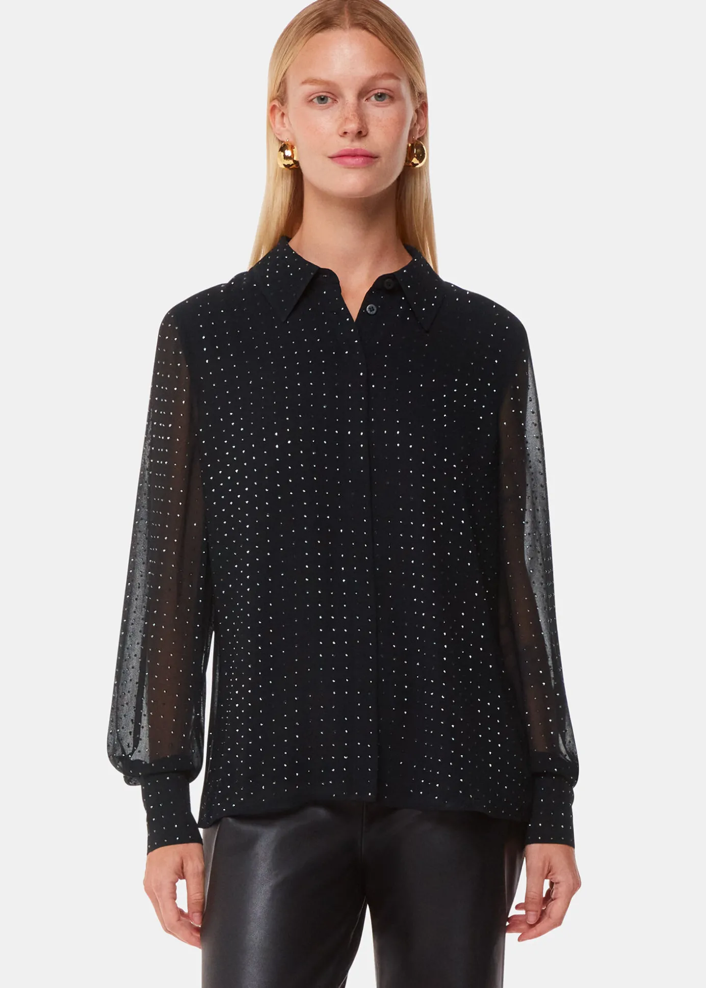 Black Hot Fix Sheer Shirt