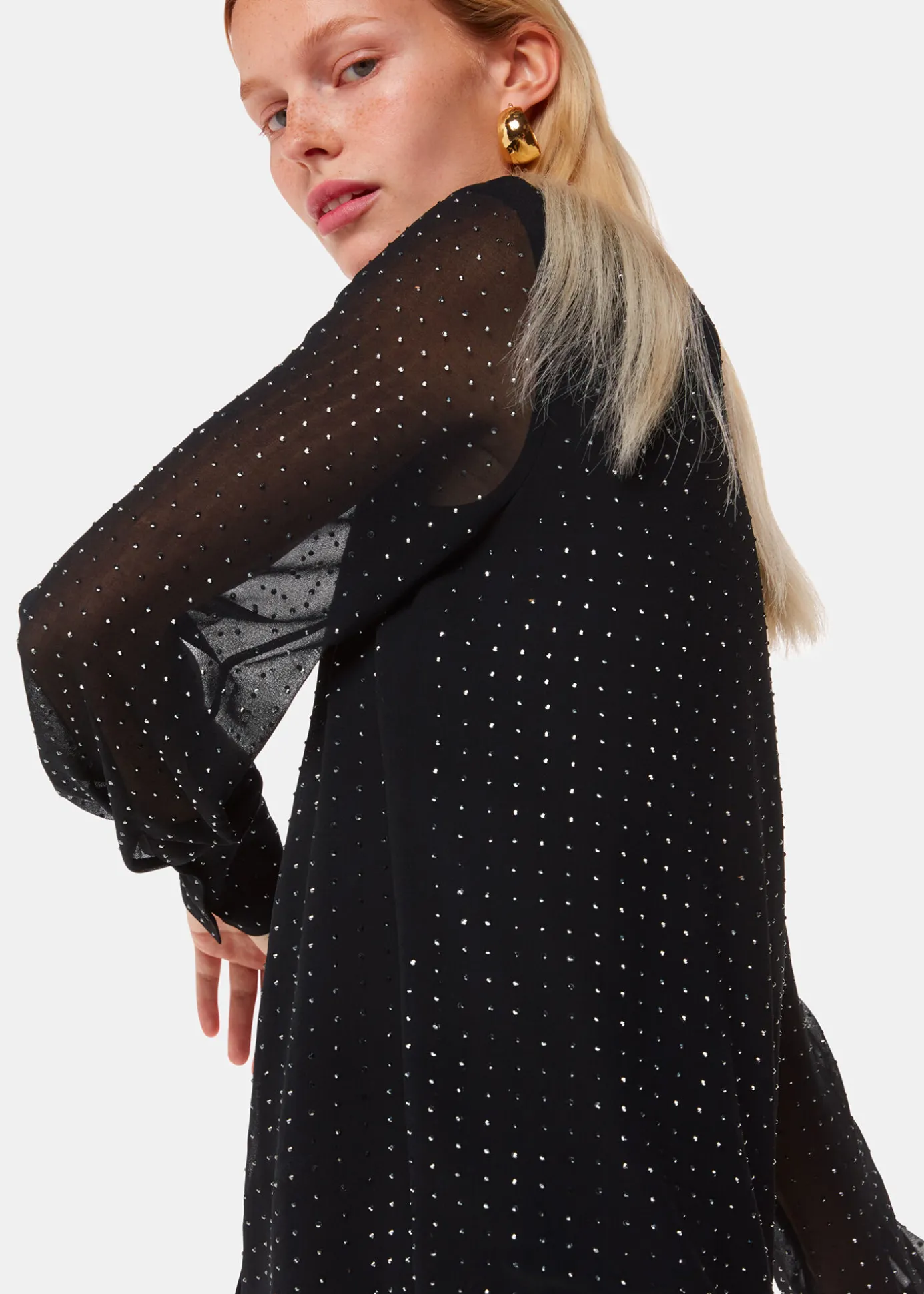 Black Hot Fix Sheer Shirt
