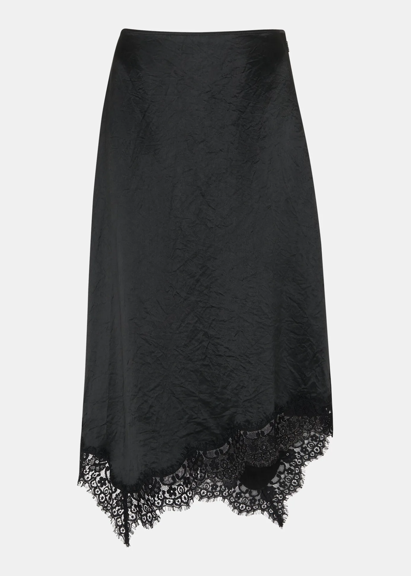 Black Lace Trim Midi Skirt