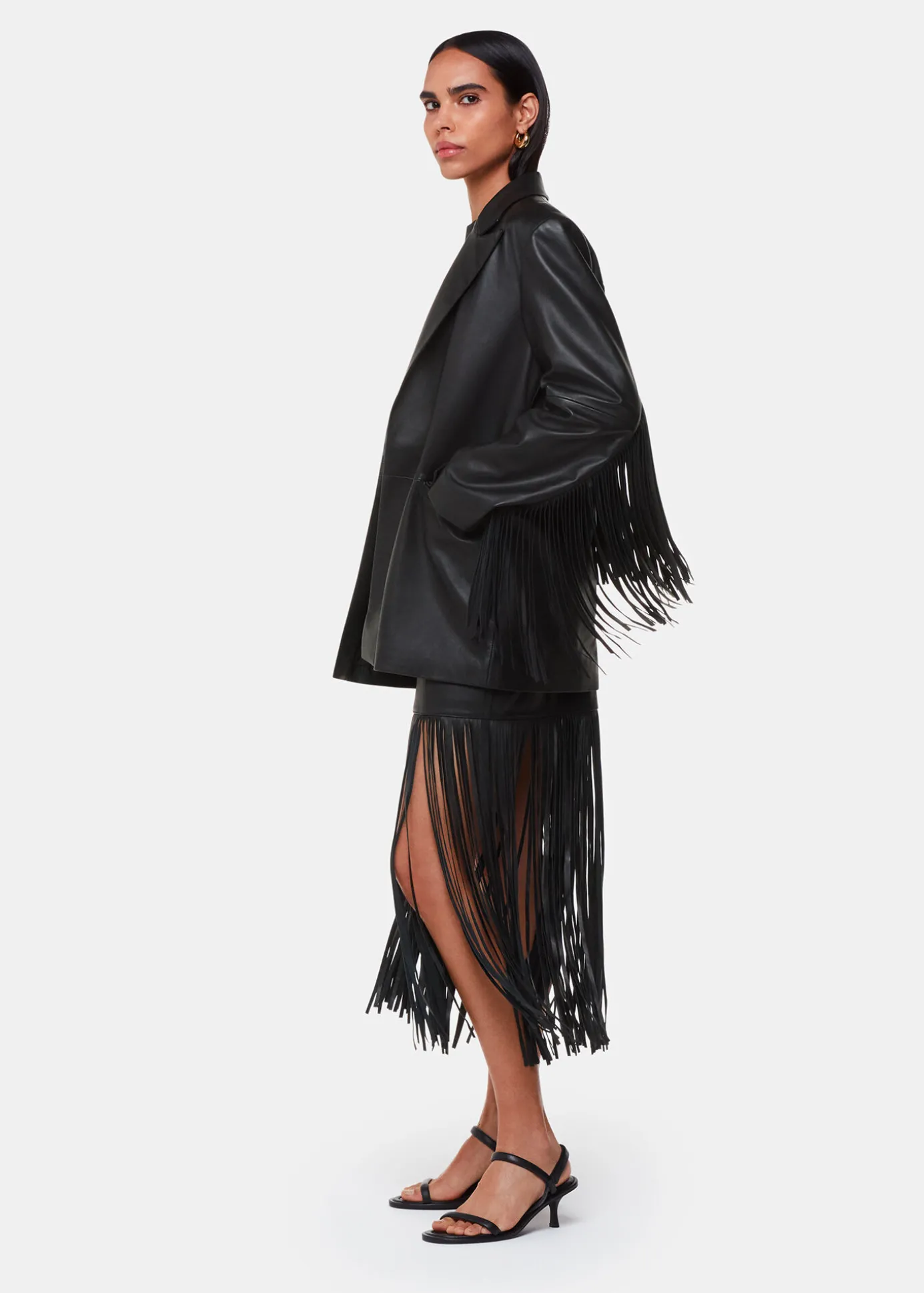 Black Leather Fringed Mini Skirt