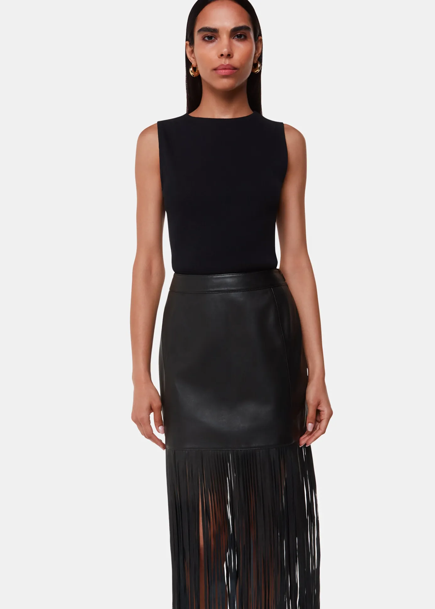 Black Leather Fringed Mini Skirt