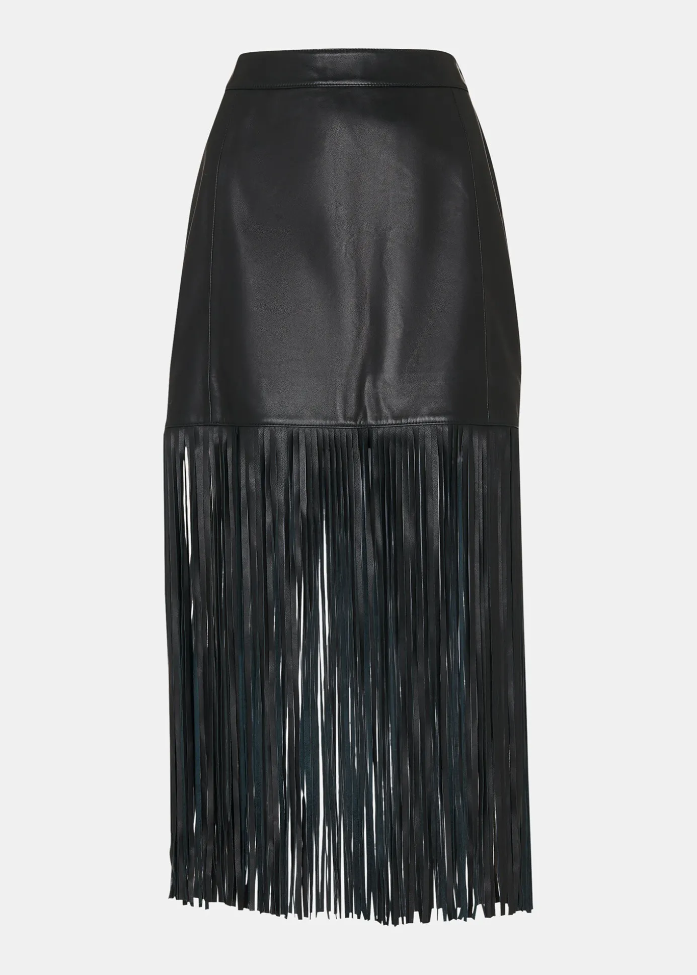 Black Leather Fringed Mini Skirt