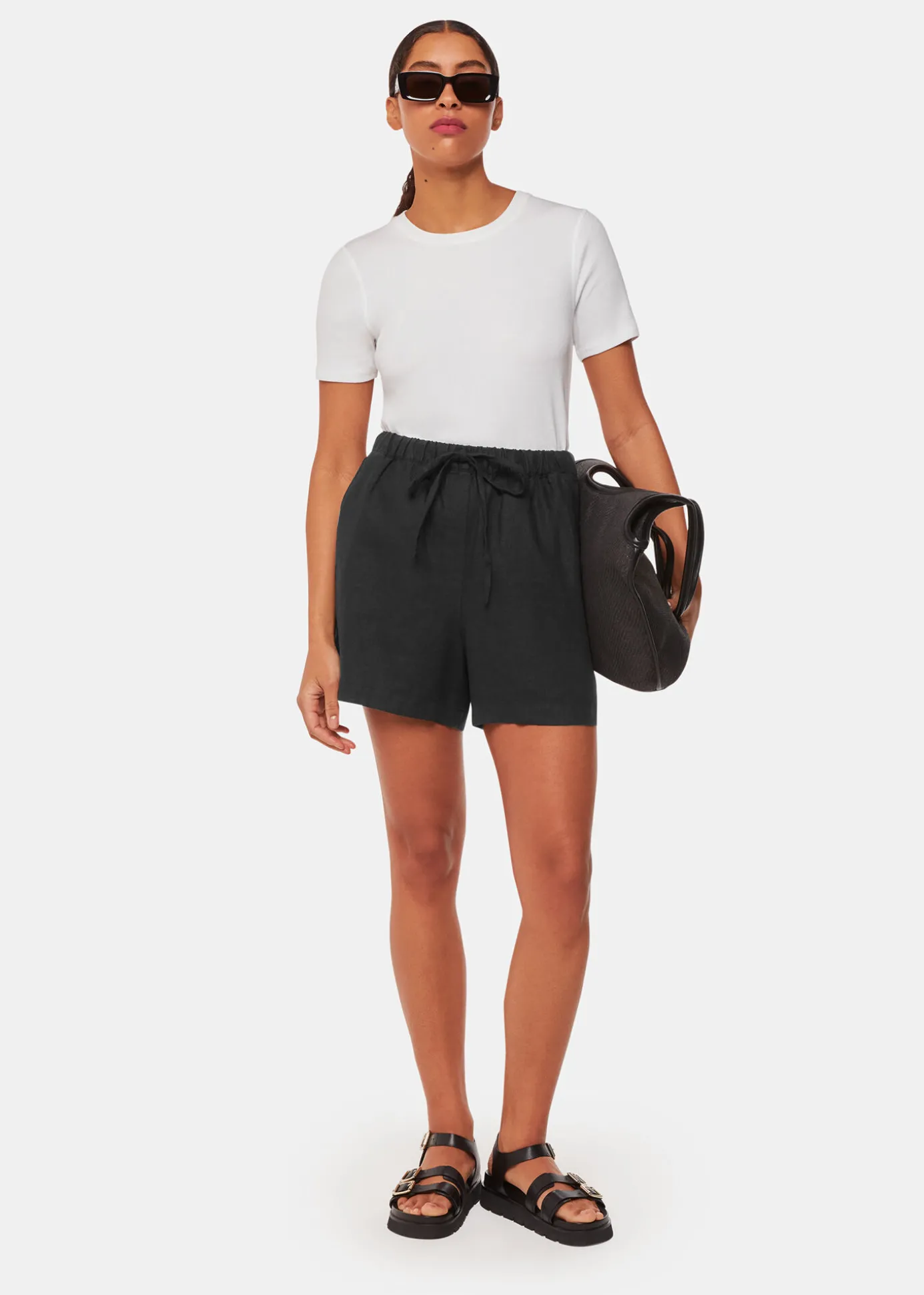 Black Linen Elasticated Short