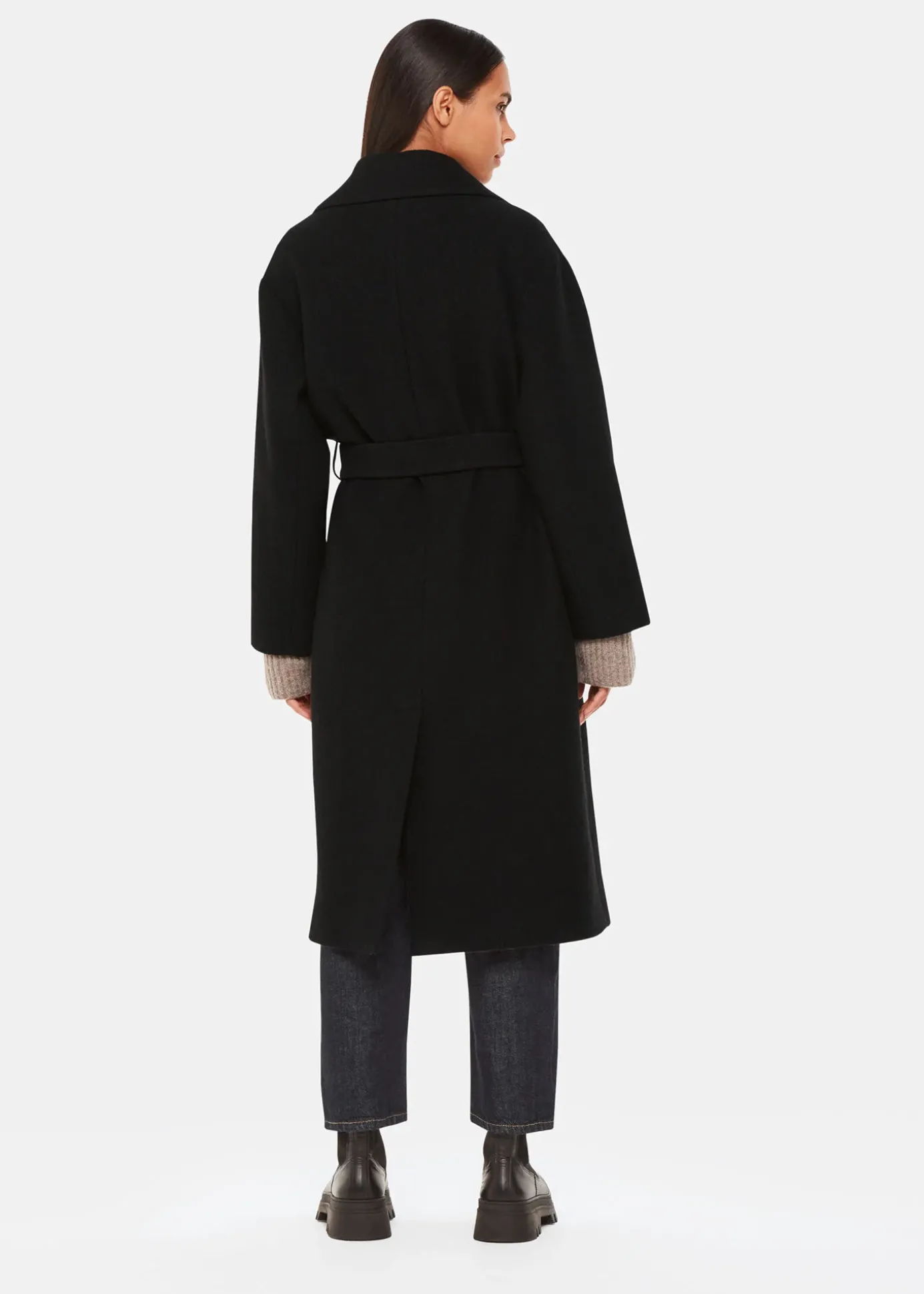 Black Lorna Wrap Wool Coat