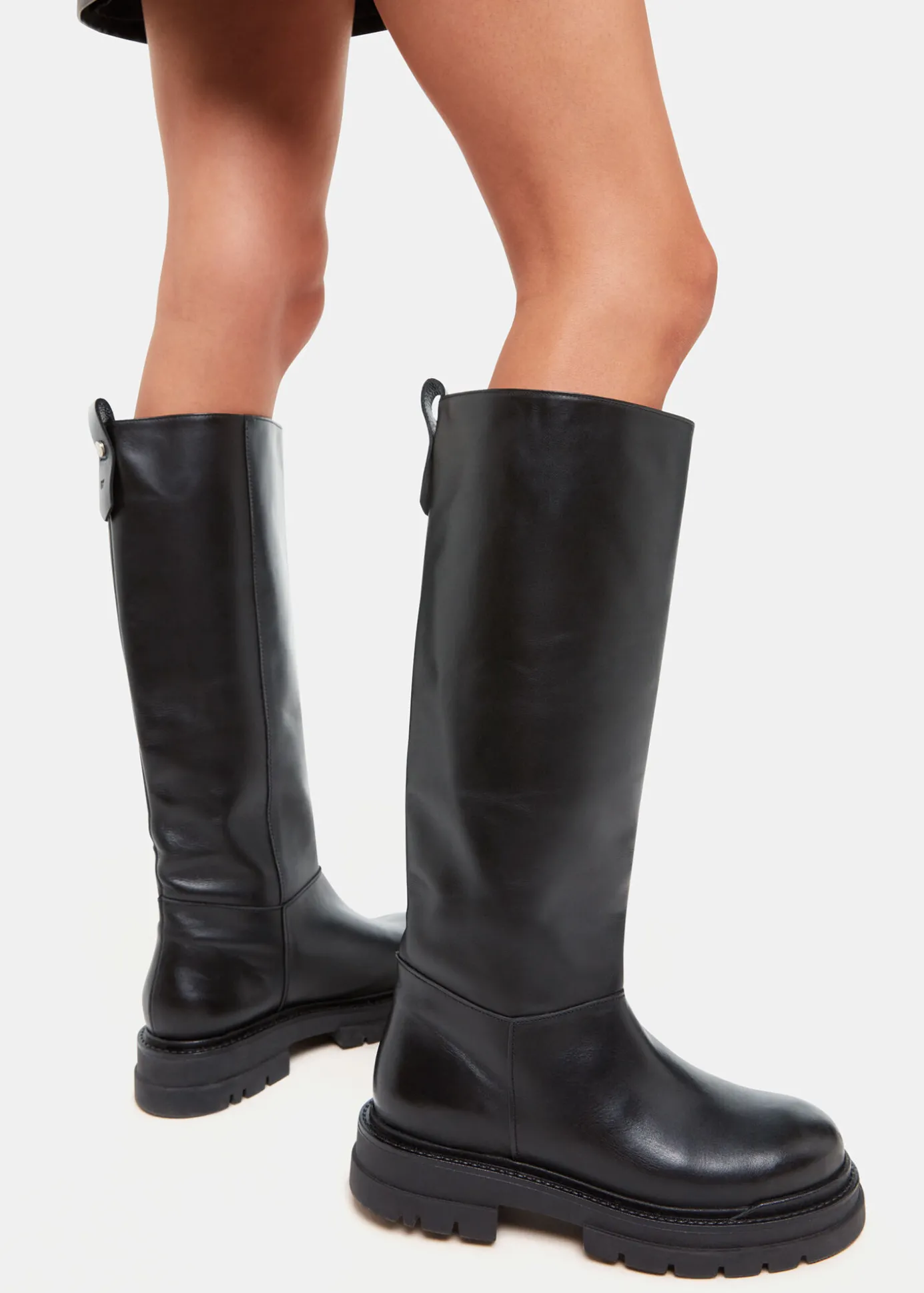 Black Maceo Lug Sole Knee High Boot